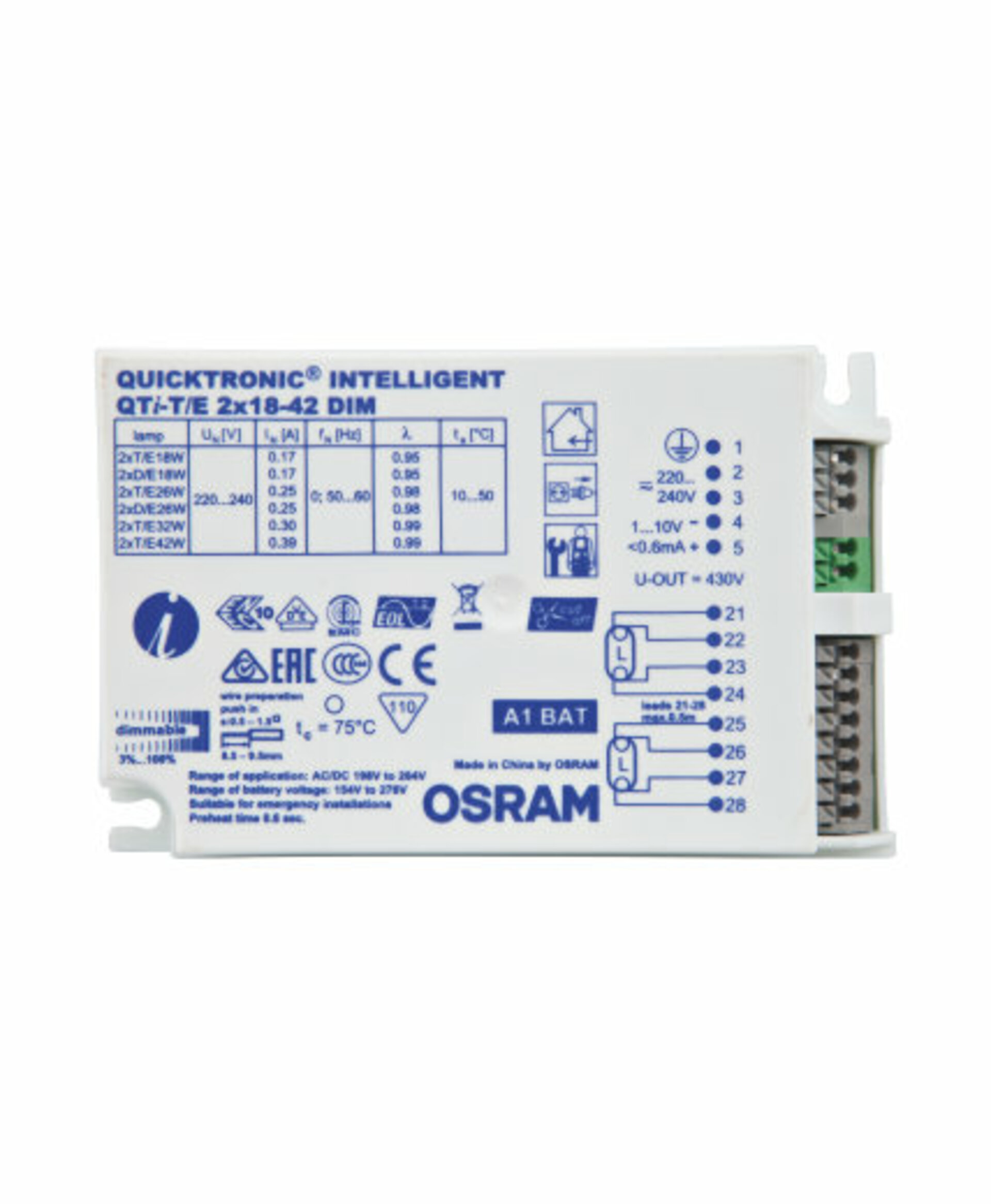 OSRAM QTi T/E 2x18-42 DIM 1-10V