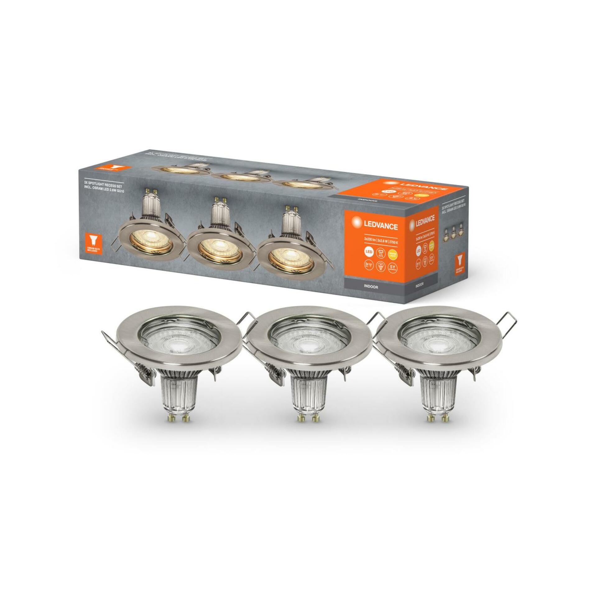 LEDVANCE zapuštěné svítidlo Spotlight Recess Set vč. Osram LED 3x2.6W GU10 kartáčovaný nikl 4058075611290