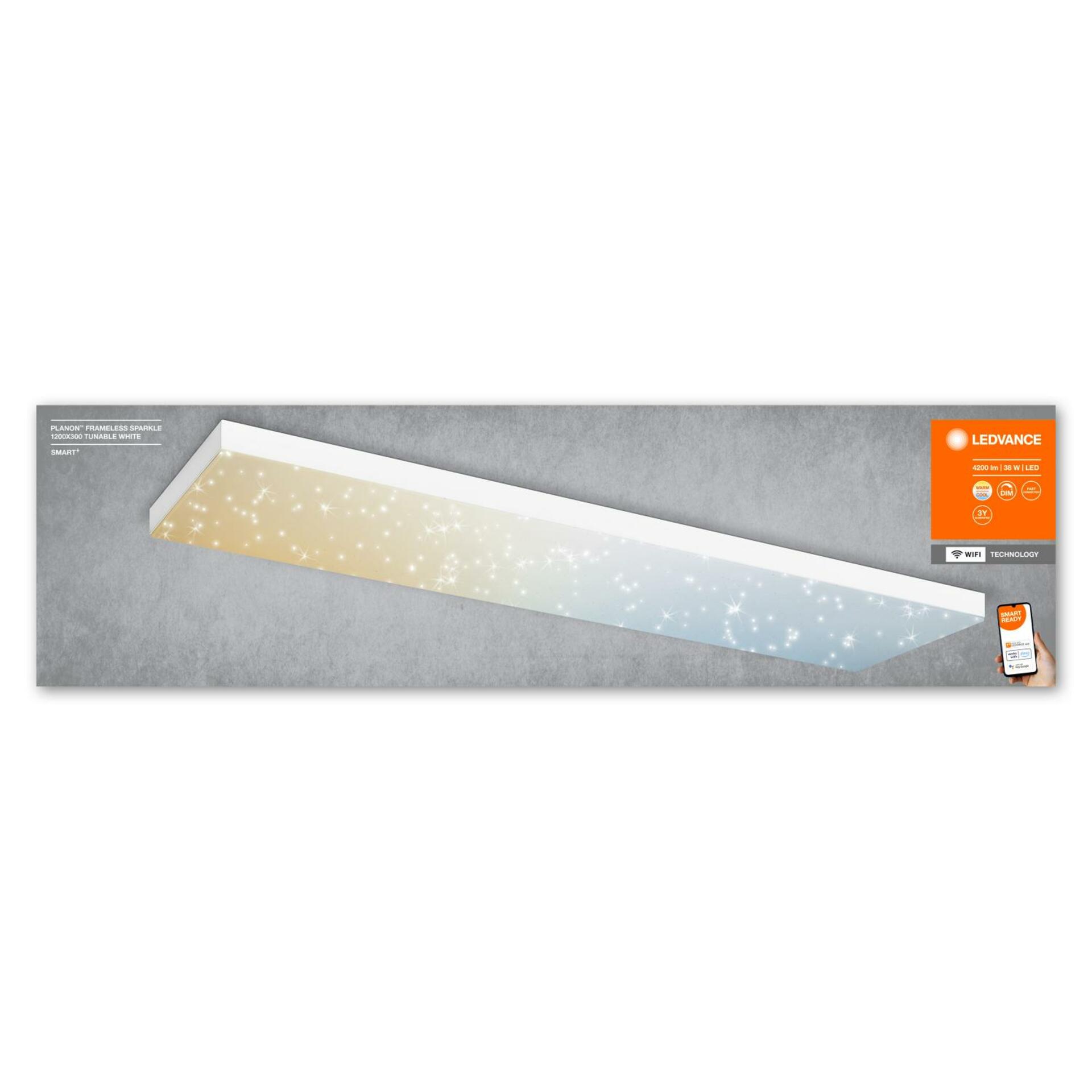 OSRAM LEDVANCE SMART+ Wifi Planon Frameless Sparkle stropní svítidlo 1200x300mm TW 4058075759589