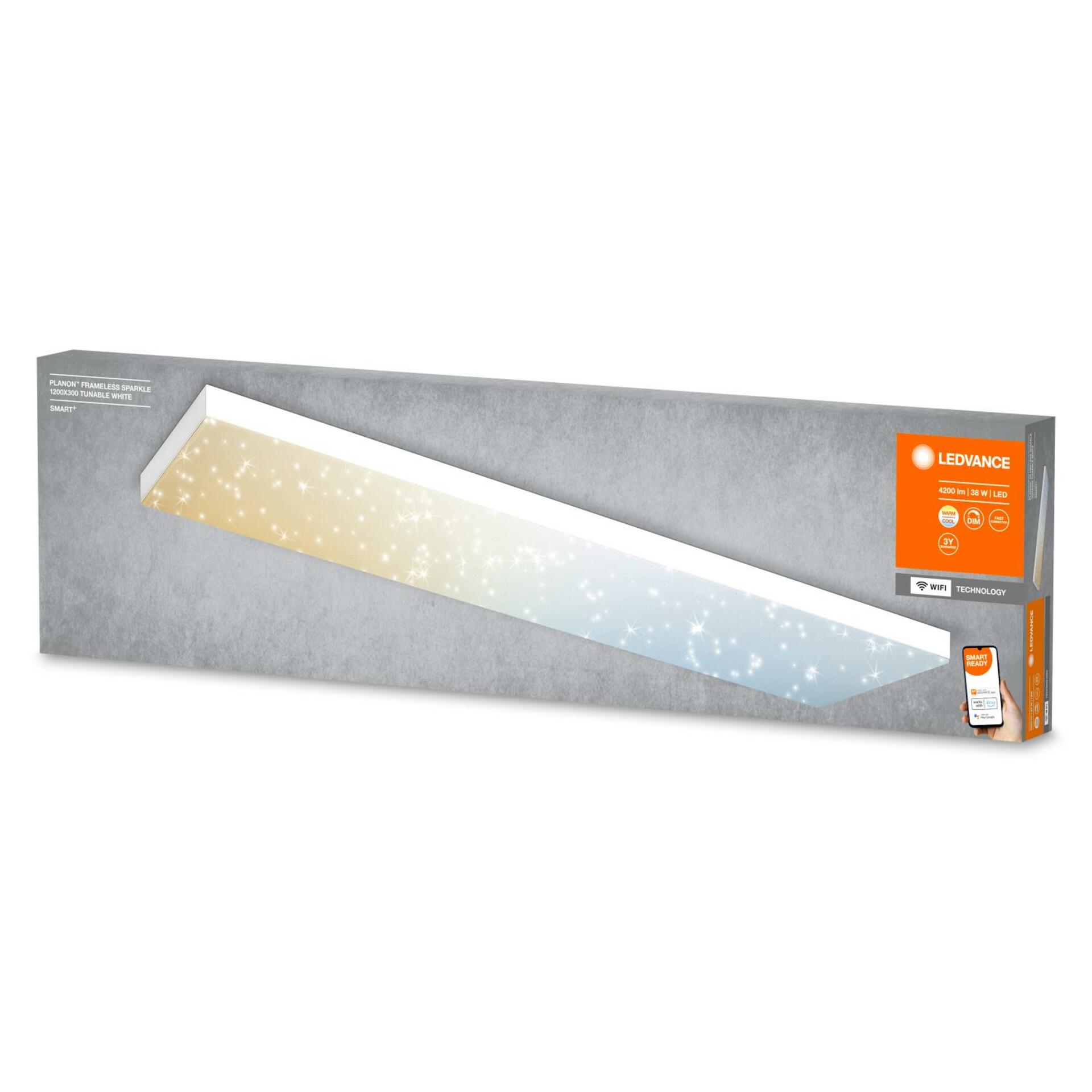 OSRAM LEDVANCE SMART+ Wifi Planon Frameless Sparkle stropní svítidlo 1200x300mm TW 4058075759589