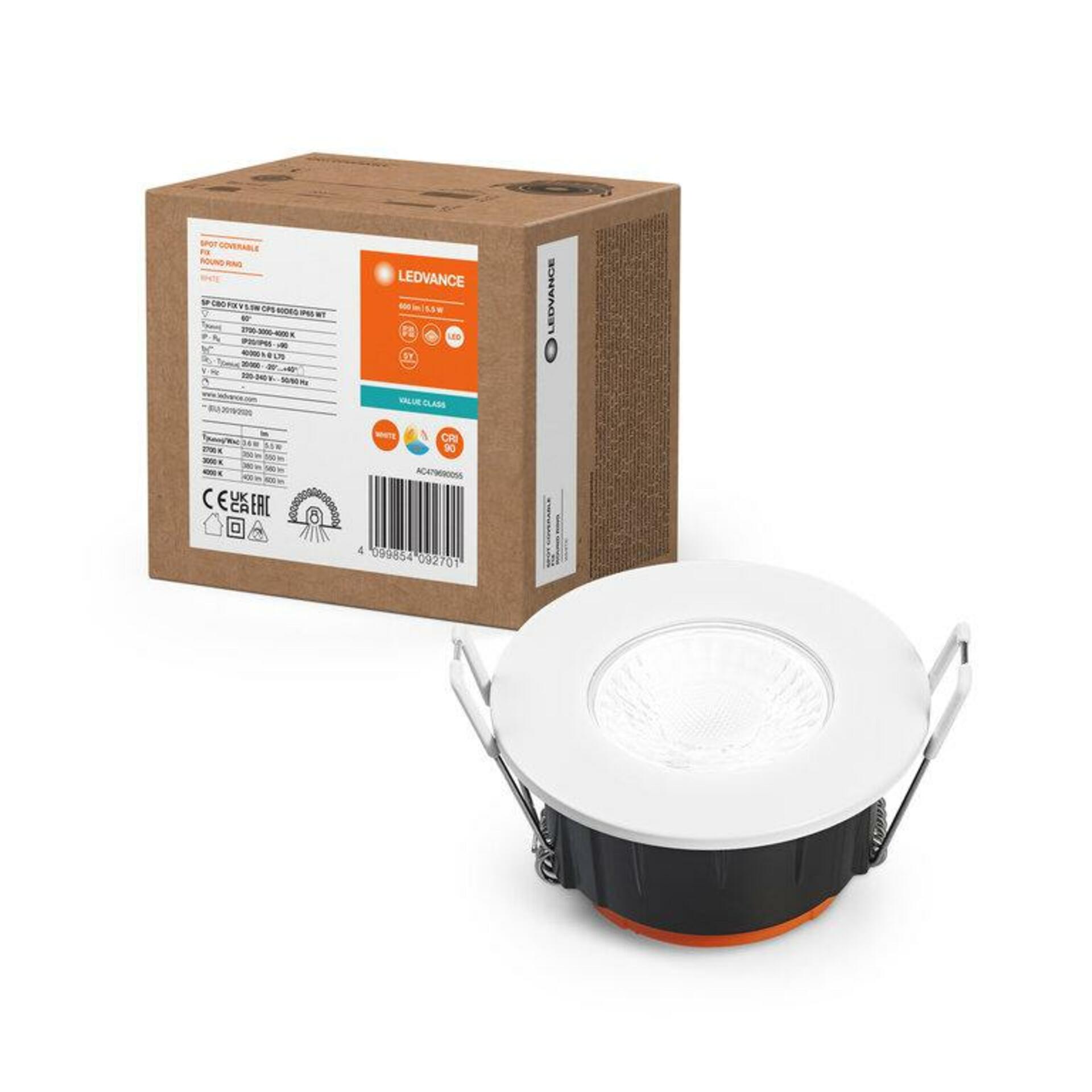 OSRAM LEDVANCE zapuštěné LED svítidlo SP CBO FIX V 5.5W CPS 60DEG IP65 WT 4099854092701