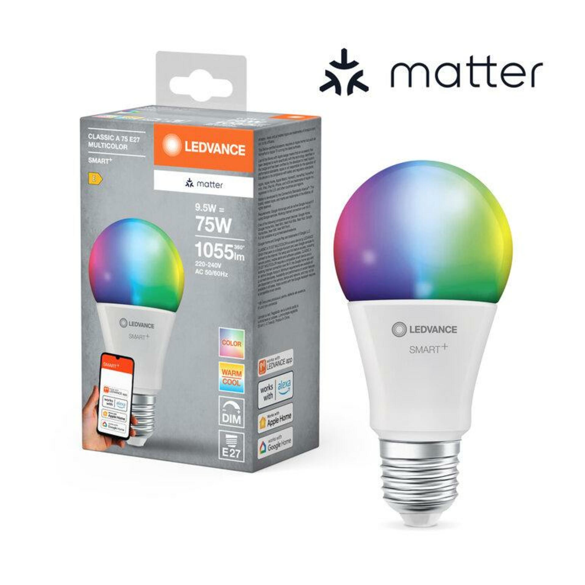 OSRAM LEDVANCE SMART+ MATTER RGB Classic A75 9.5W 827-865 Multicolor E27 4099854194849