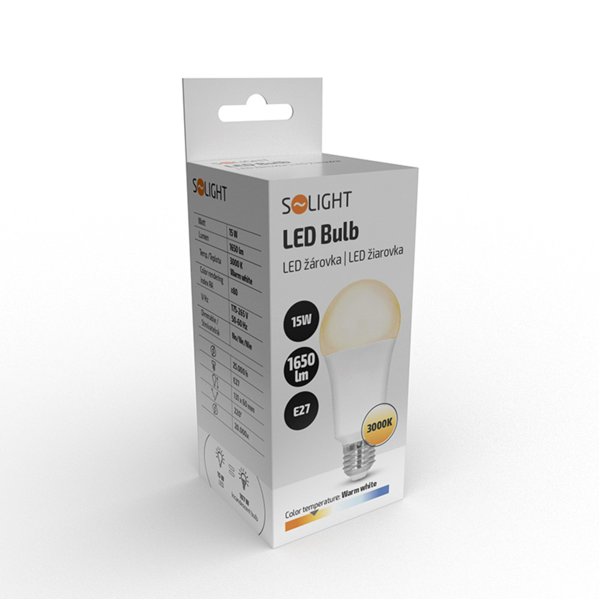 Solight LED žárovka, klasický tvar, 15W, E27, 3000K, 220°, 1650lm WZ515-2