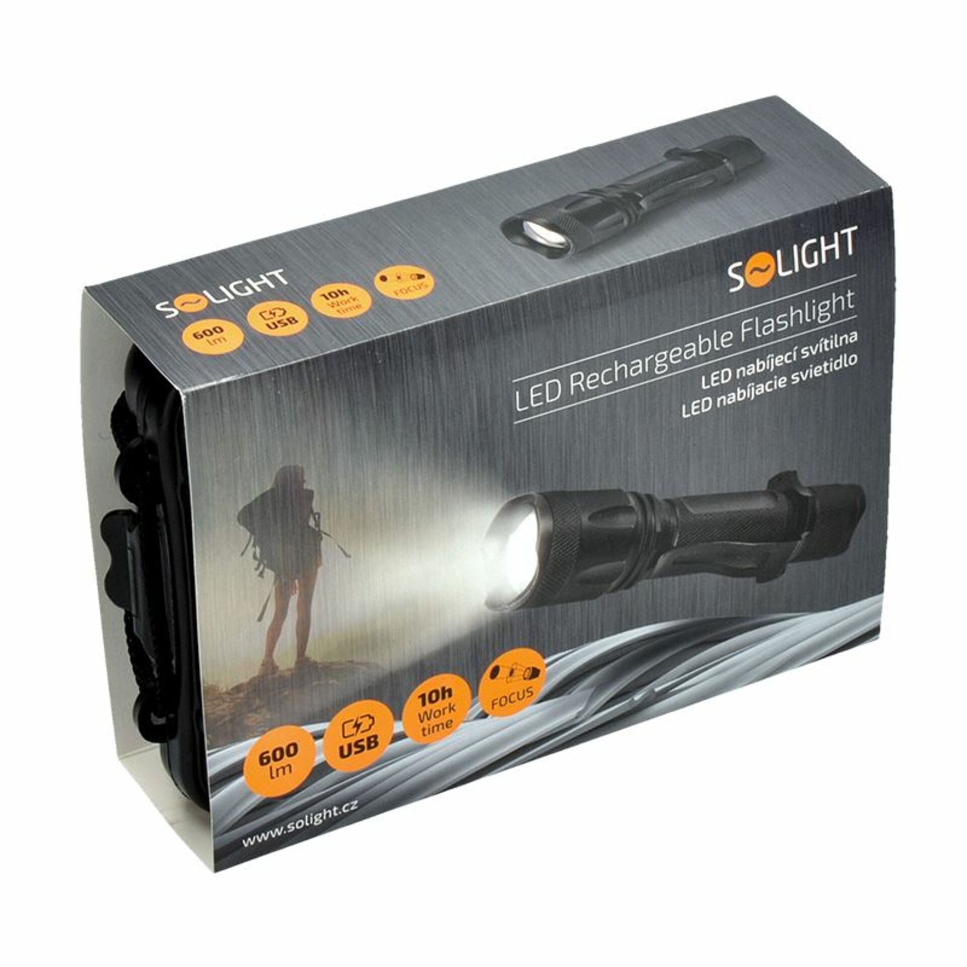 Solight LED nabíjecí svítilna, 600lm, Cree XM-L2 T6, zoom, Li-Ion WN22