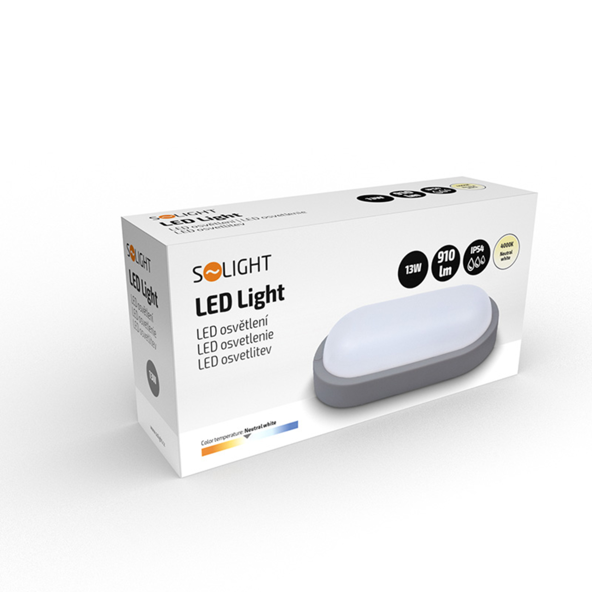 Solight LED venkovní osvětlení oválné, 13W, 910lm, 4000K, IP54, 21cm, šedá barva WO744-G