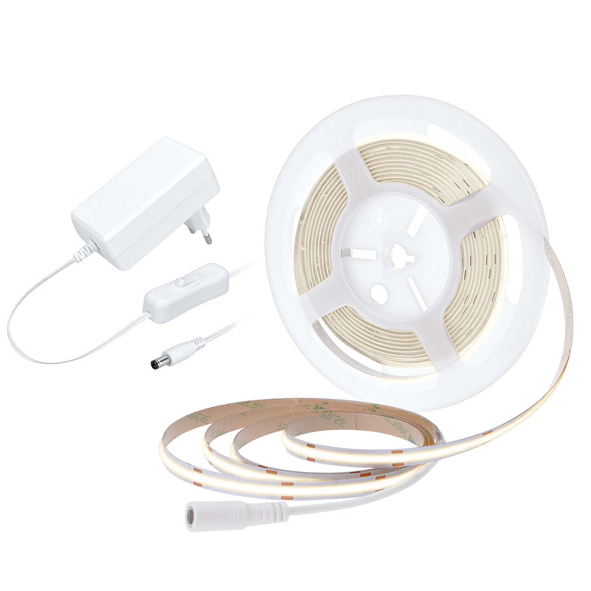 Solight LED COB pásek, sada s adaptérem, vypínač, 5m, 8W/m, 800lm/m, neutrální bílá WM59-NW