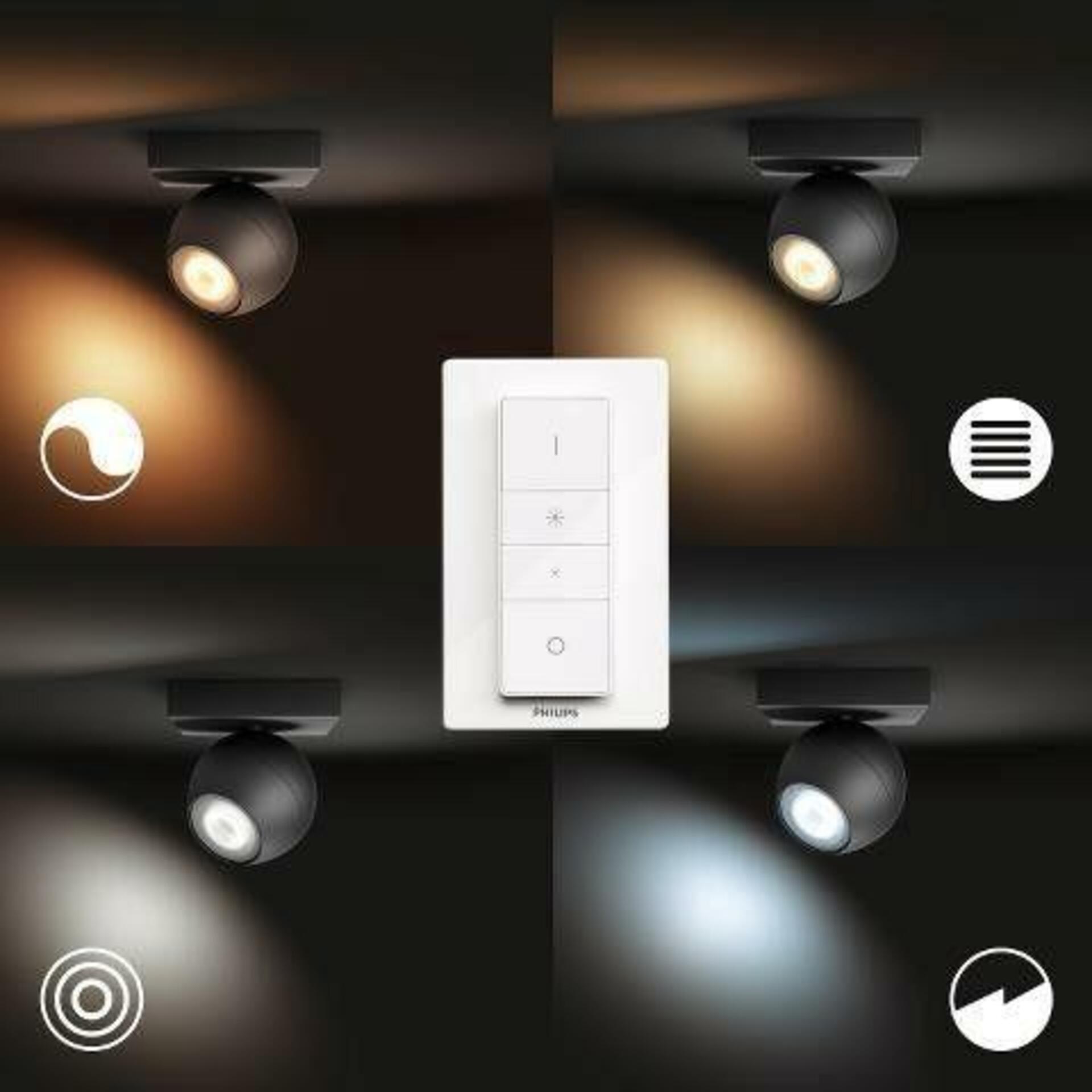 PHILIPS HUE Hue White Ambiance Bodové svítidlo Philips Buckram BT 50471/30/P6 LED GU10 1x5W 350lm 2200-6500K 230V, černé s dálkovým ovladačem a Bluetooth