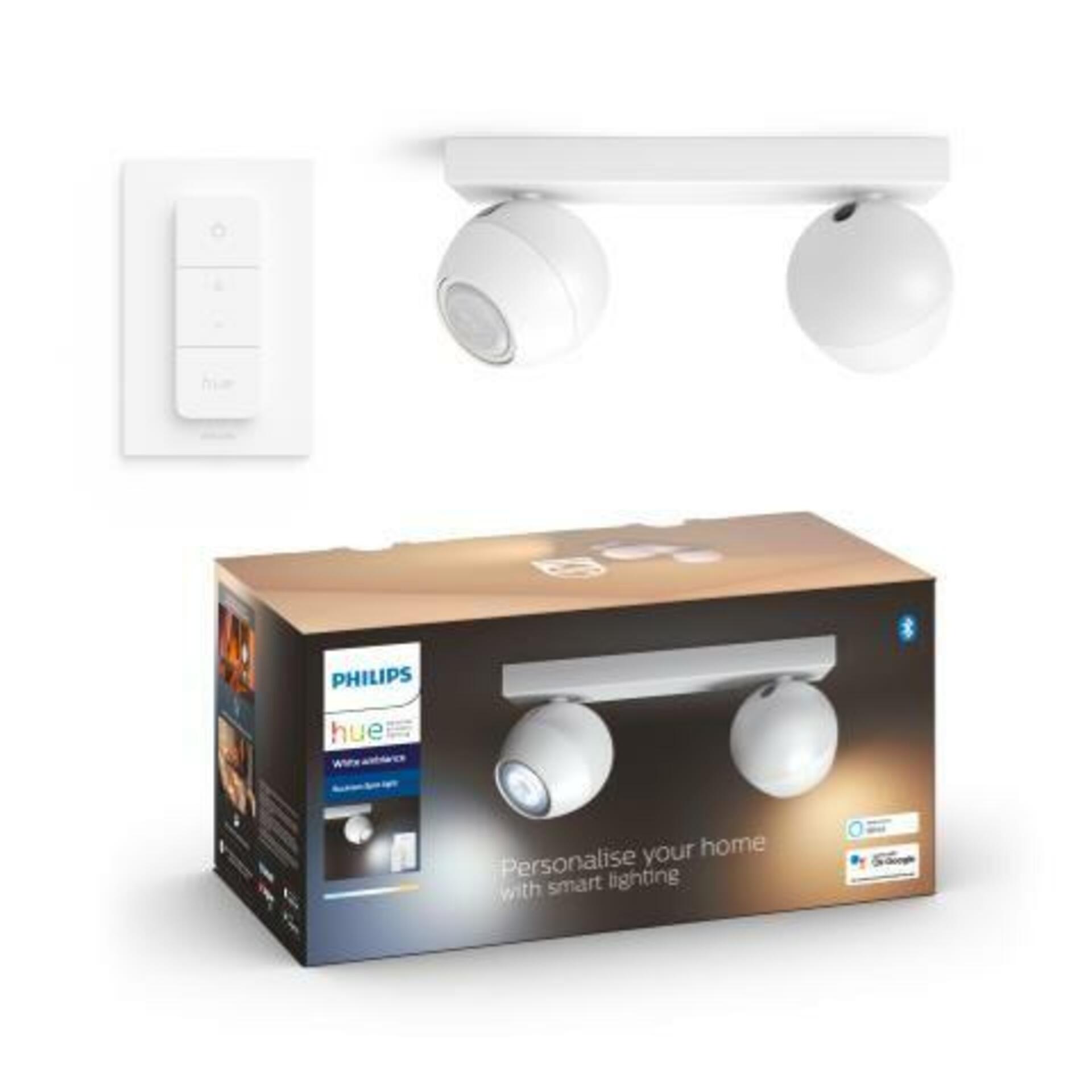 Philips HUE WA Buckram bodové LED svítidlo 2x GU10 5W 350lm 2200-6500K IP20, bílé + ovladač