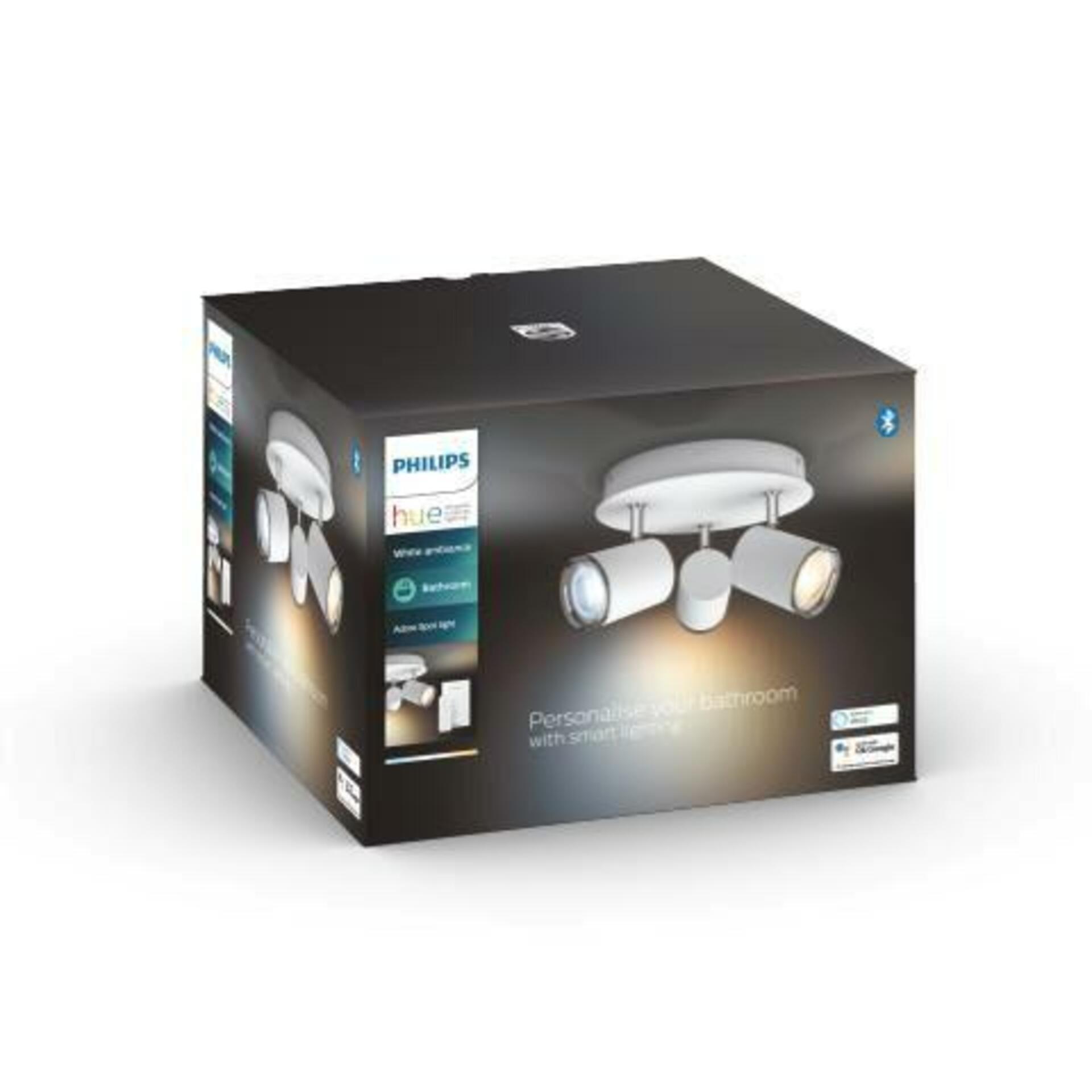 PHILIPS HUE Hue White Ambiance Bodové koupelnové svítidlo Philips Adore BT 8719514340916 LED GU10 3x5W 3x350lm 2200-6500K IP44 230V, bílé s dálkovým ovladačem a Bluetooth