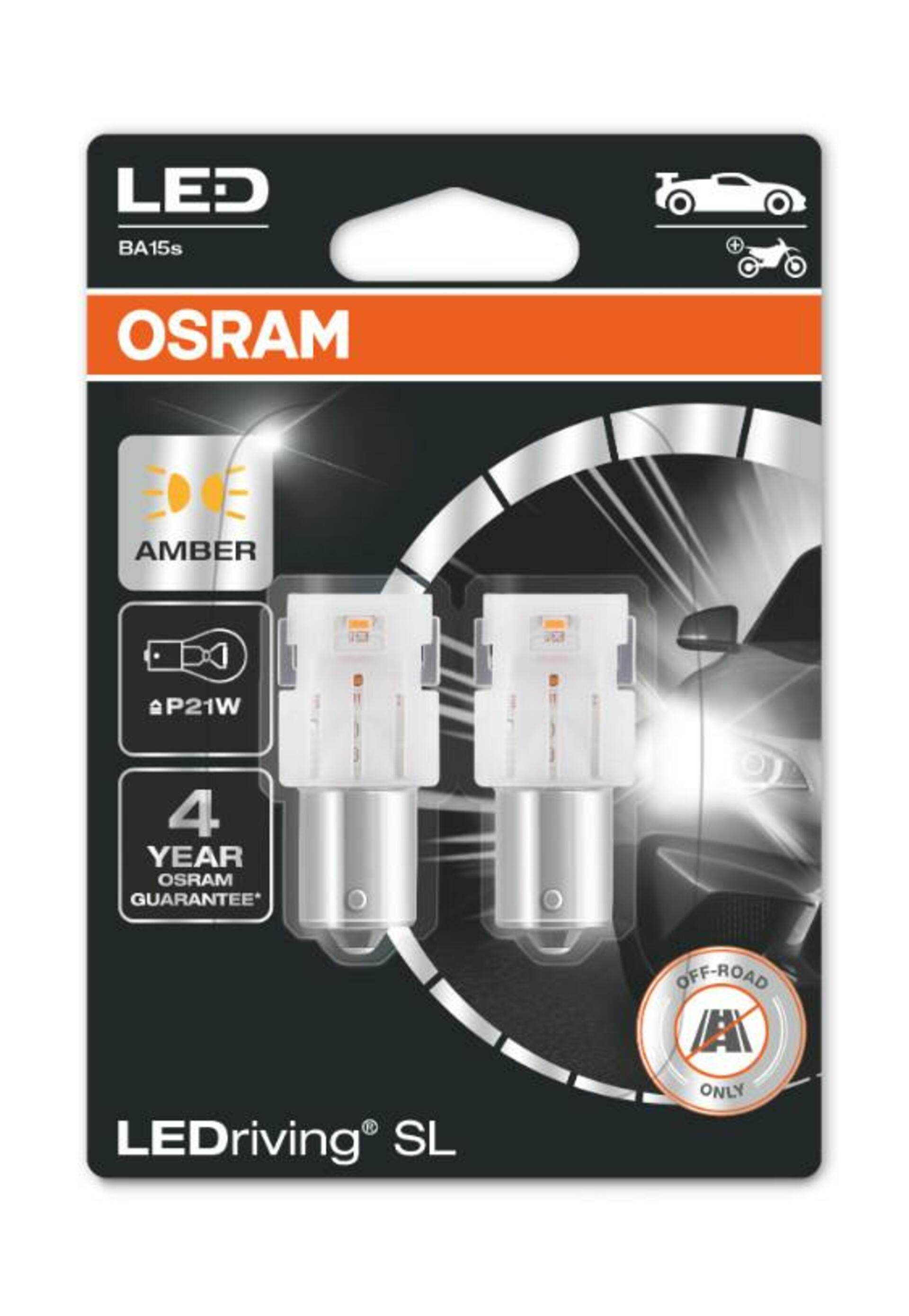 OSRAM LED P21W 7506DYP-02B AMBER 12V 2W BA15s 