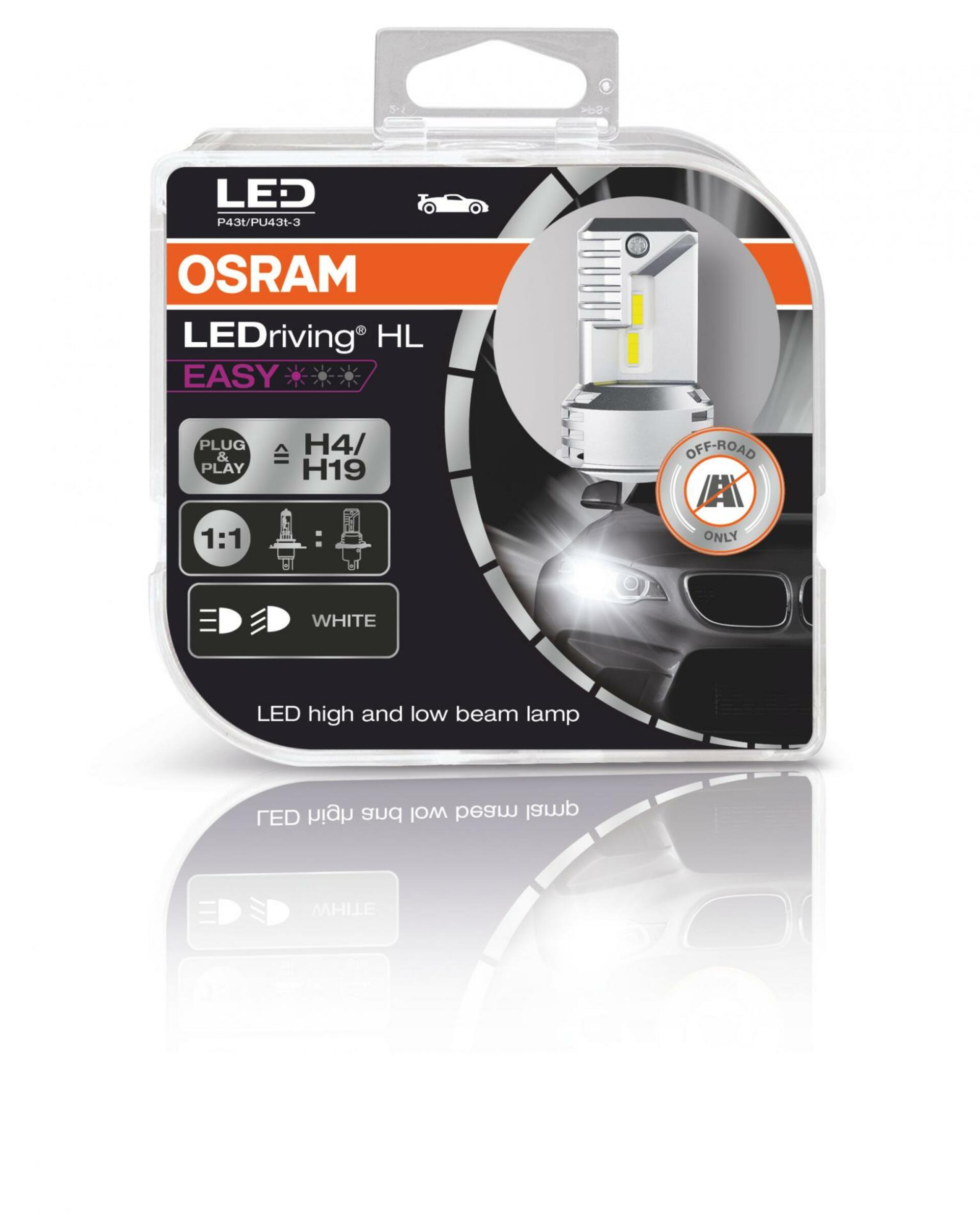 OSRAM LEDriving HL EASY H4/H19 12V 18.7W/19W P43t/PU43t-3 6000K White 2ks 64193DWESY-HCB