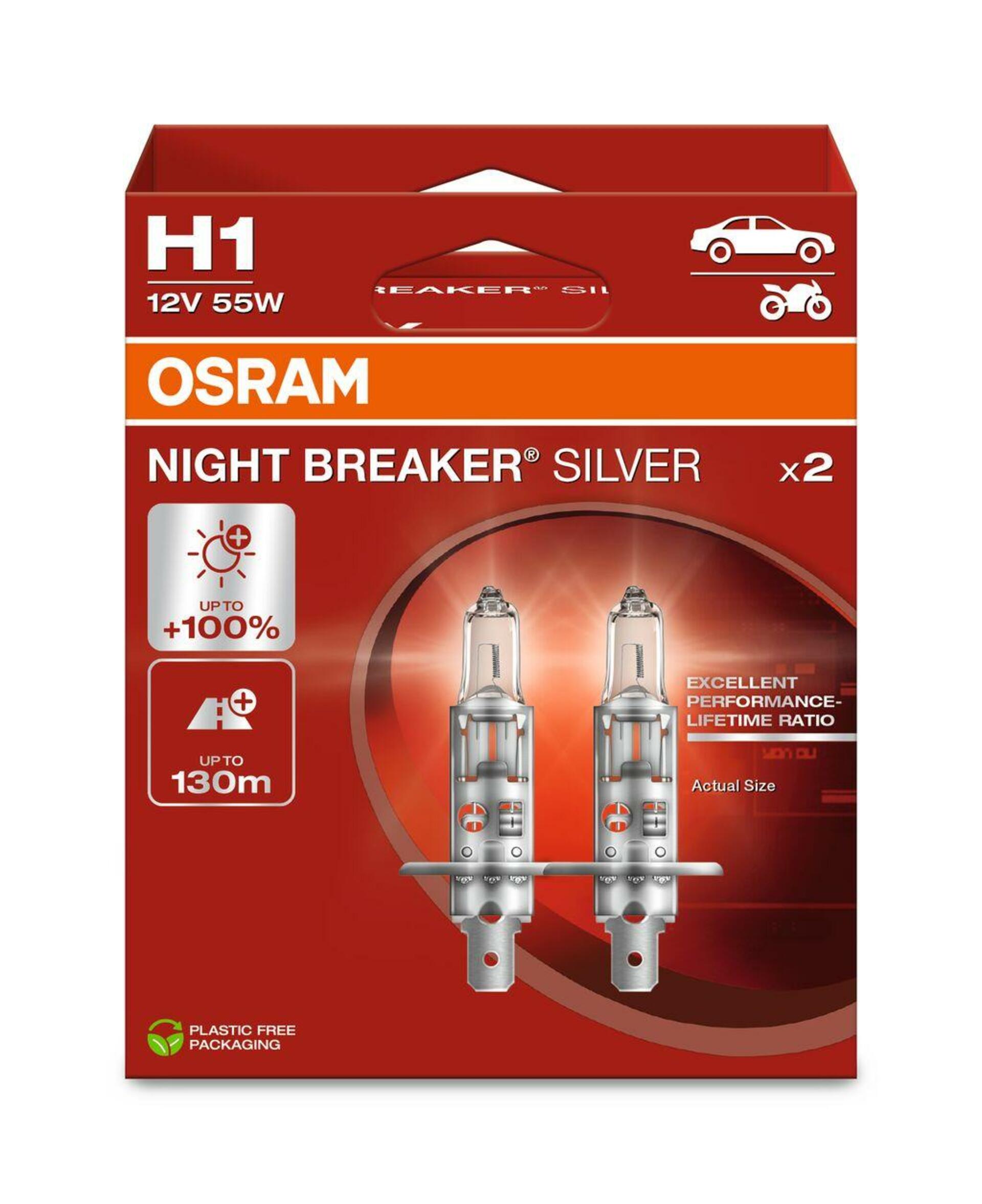 OSRAM H1 12V 55W P14.5s NIGHT BREAKER SILVER +100% 2ks 64150NBS-2HB