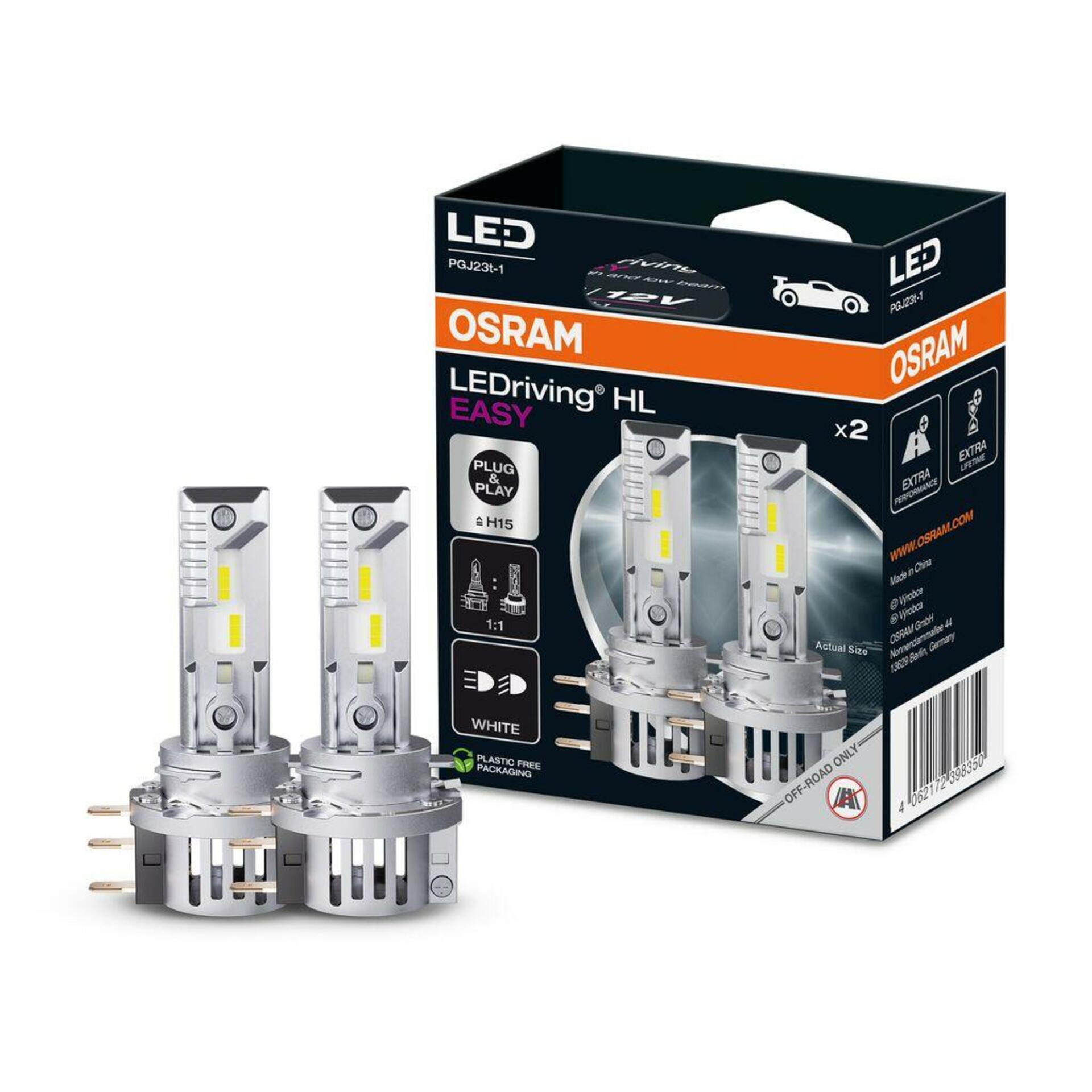 OSRAM LEDriving HL EASY H15 12V 3.8W/16.5W PGJ23t-1 6500K White 2ks 64176DWESY-2HB