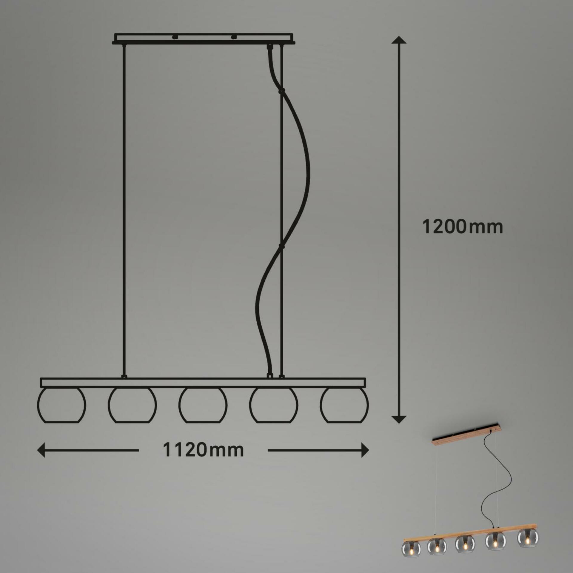 BRILONER Závěsné svítidlo, 120 cm, 5x E14, max. 10W, kouřová/dřevo BRI 4143054