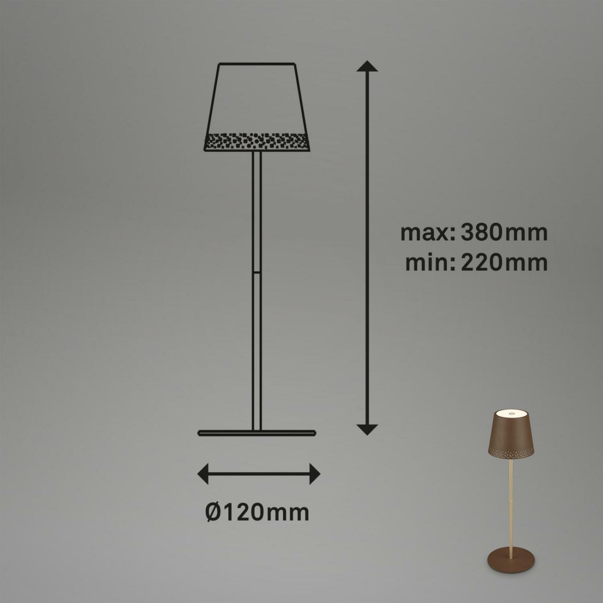 BRILONER LED nabíjecí stolní lampa 38 cm 2,6W 280lm hnědé IP44 BRILO 7438-017