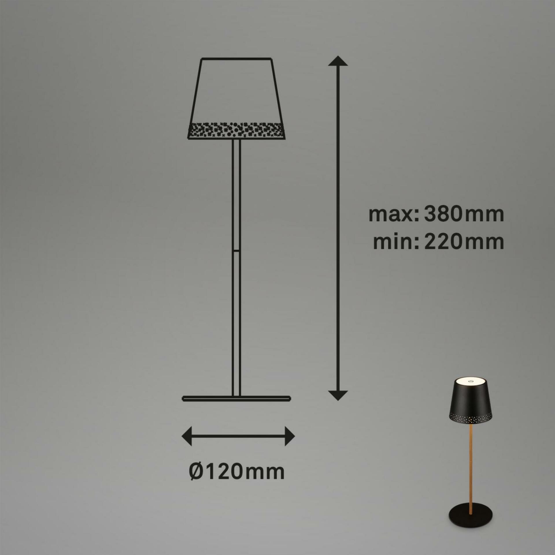 BRILONER LED nabíjecí stolní lampa 38 cm 2,6 W 280lm černá-dřevo IP44 BRILO 7438-114