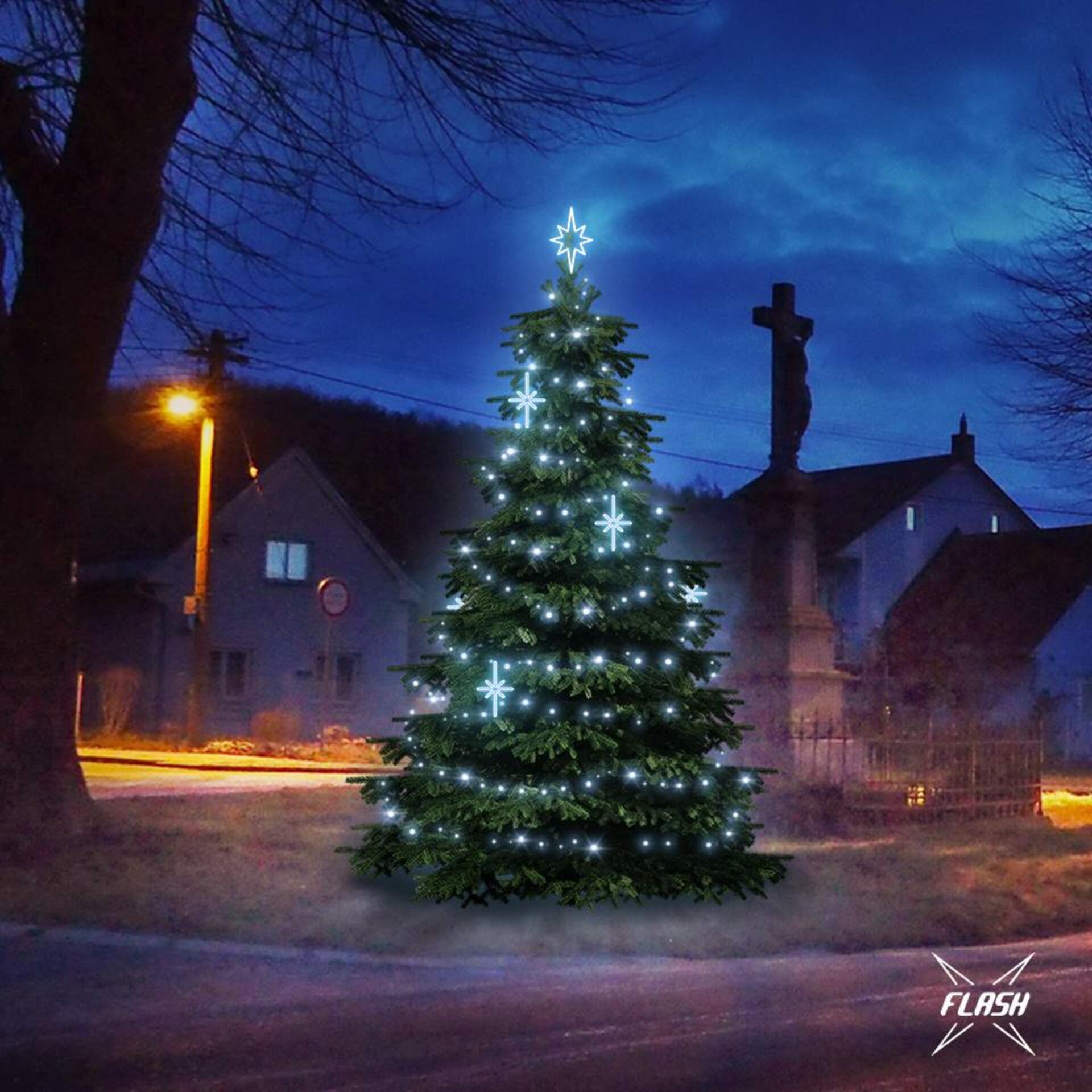 DecoLED LED světelná sada na stromy vysoké 3-5m, ledová bílá s dekory EFD15S1