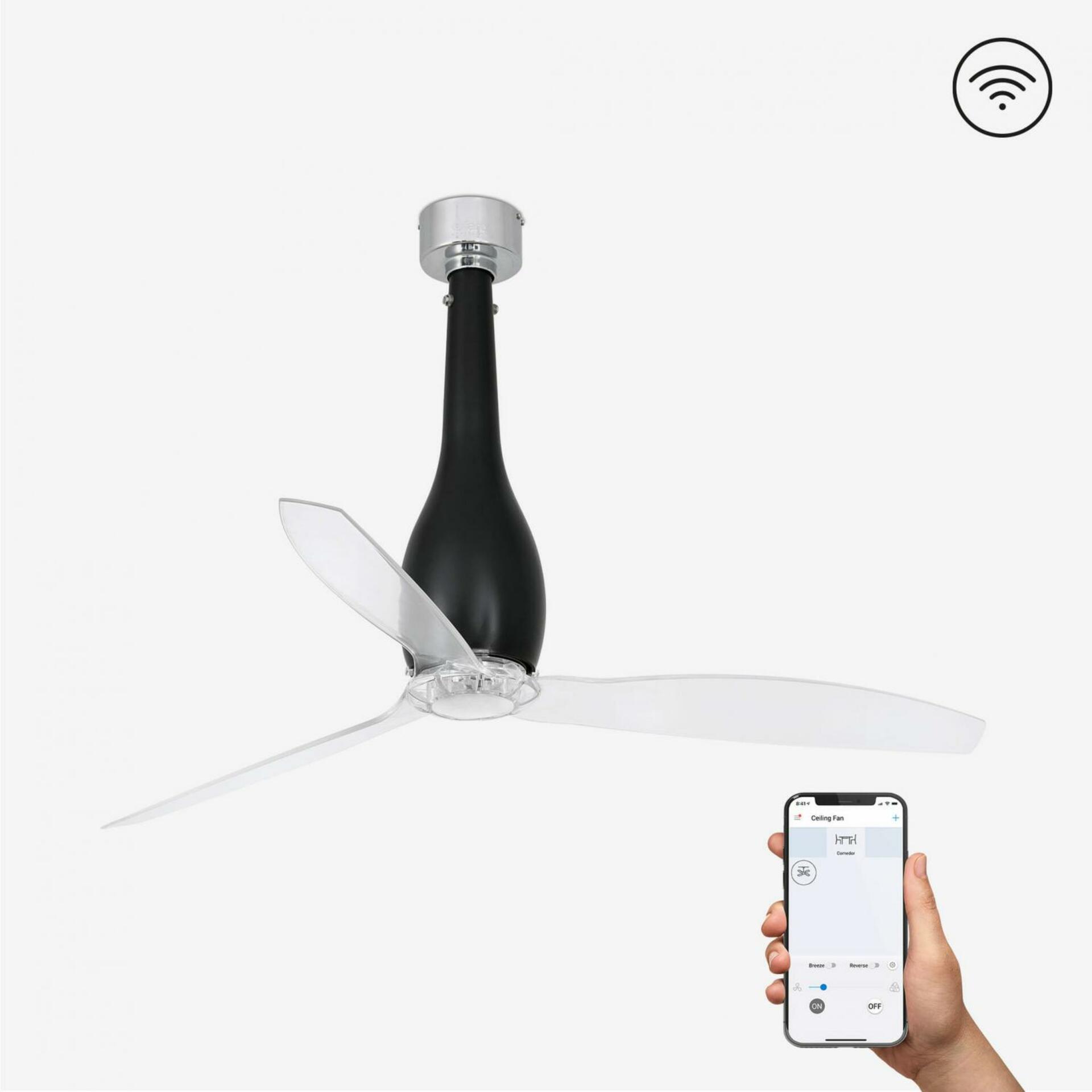 FARO ETERFAN, černá/transparentní, stropní ventilátor s DC motorem SMART