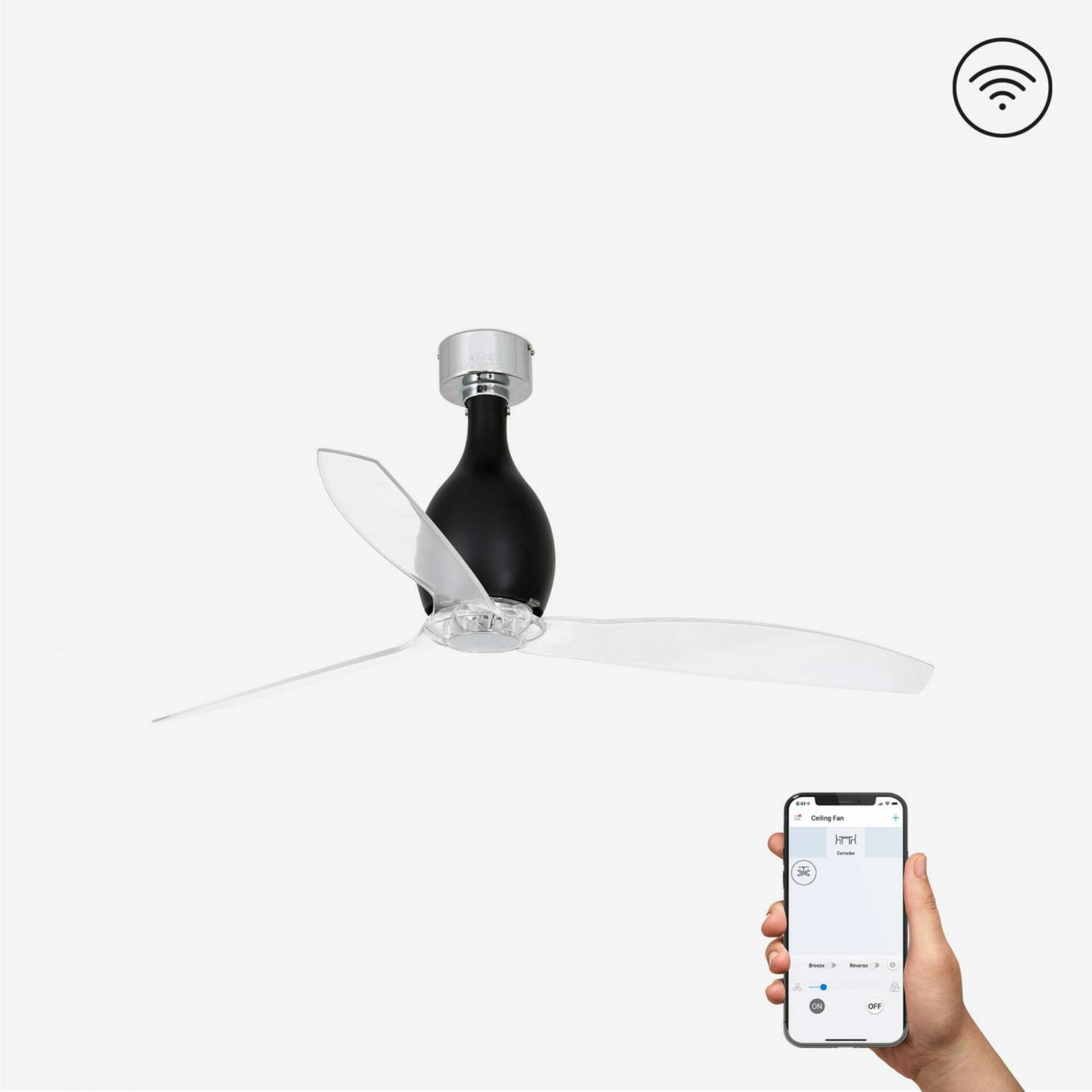 FARO MINI ETERFAN M, černá/transparentní, stropní ventilátor s DC motorem SMART