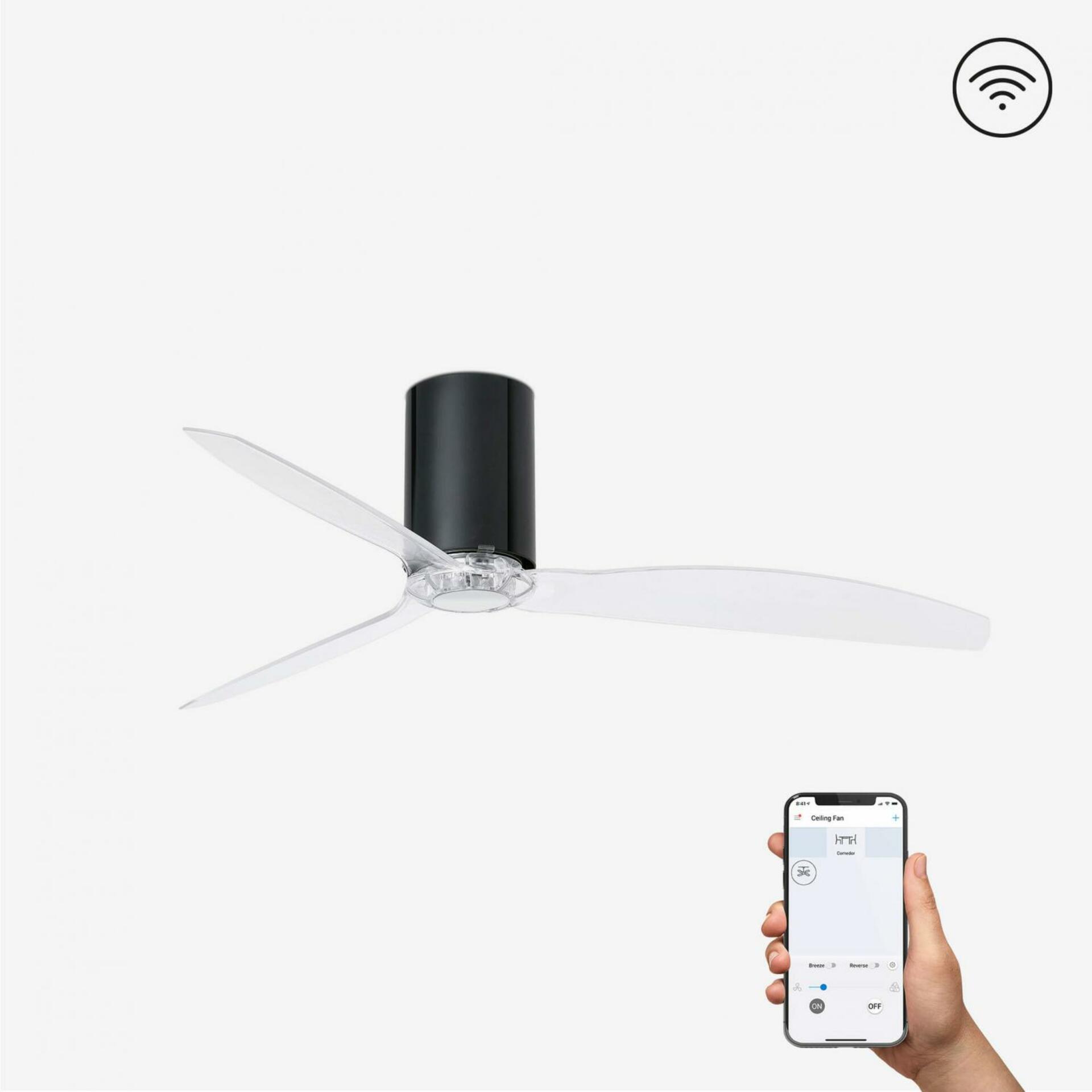 FARO MINI TUBE FAN, černá/transparentní, stropní ventilátor s DC motorem SMART