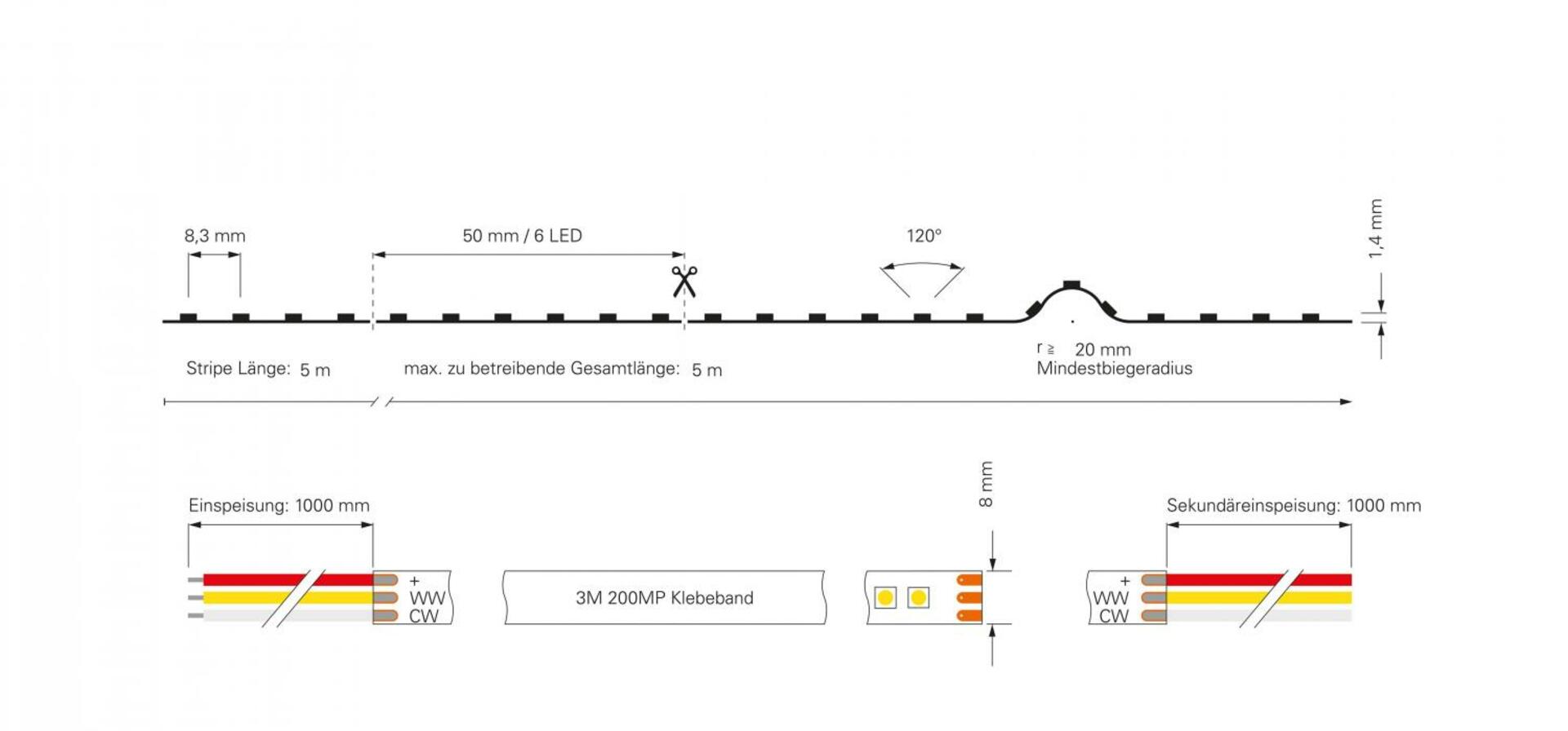 Light Impressions Deko-Light flexibilní LED pásek 3528-120-12V-3000K+6500K-5m 12V DC 40,00 W 3000-6500 K 2800 lm 5000 mm 840097