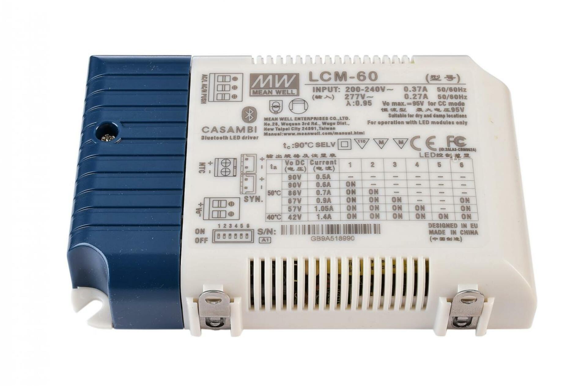 Light Impressions Meanwell LED-napájení DIM, Multi CC, LCM-60BLE / Casambi + Push konstantní proud 500/600/700/900/1050/1400 mA IP20 stmívatelné 2-90V DC 60,30 W 862245