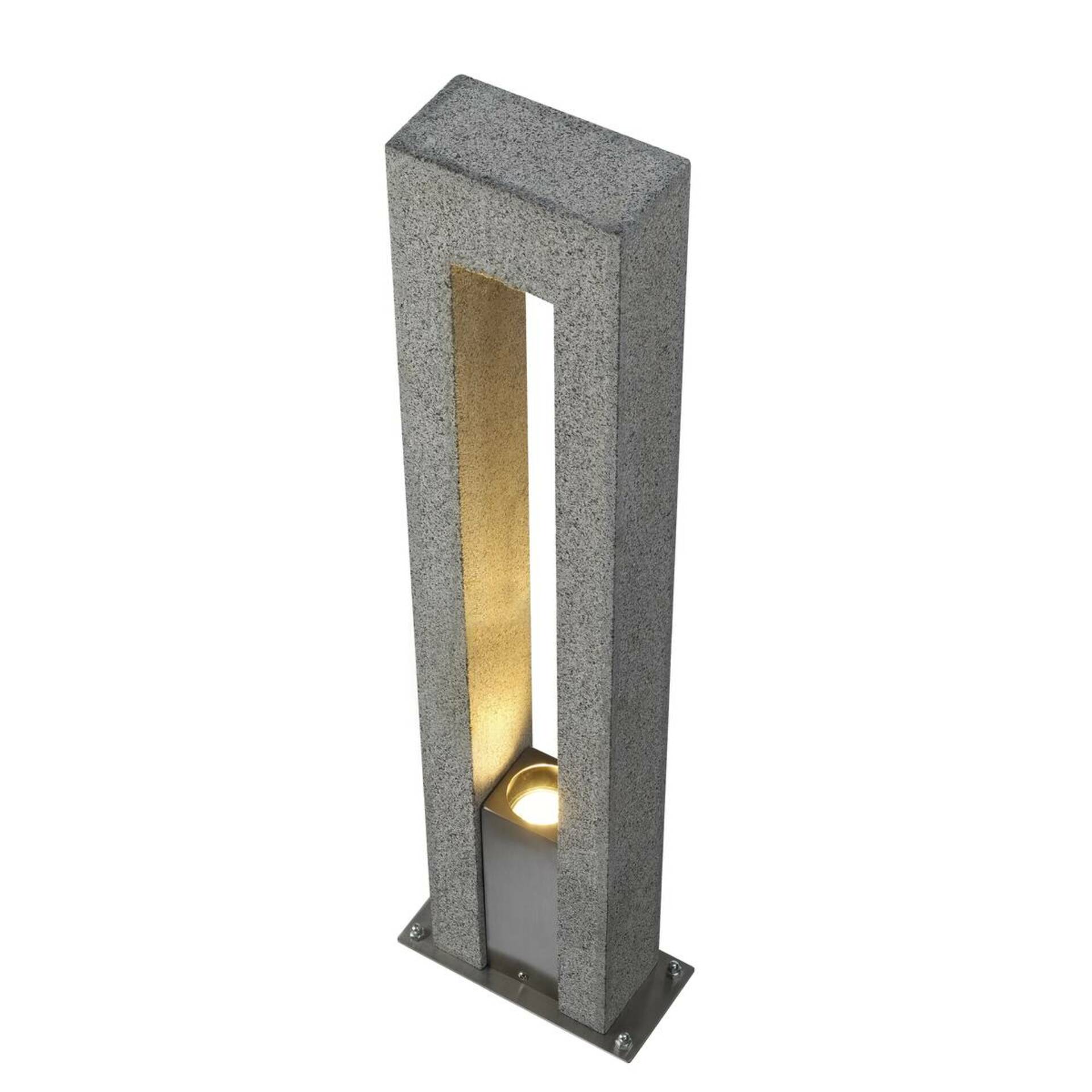 SLV BIG WHITE ARROCK ARC, venkovní stojací lampa, QPAR51, IP44, sůl a pepř, žula, max. 35 W 231420