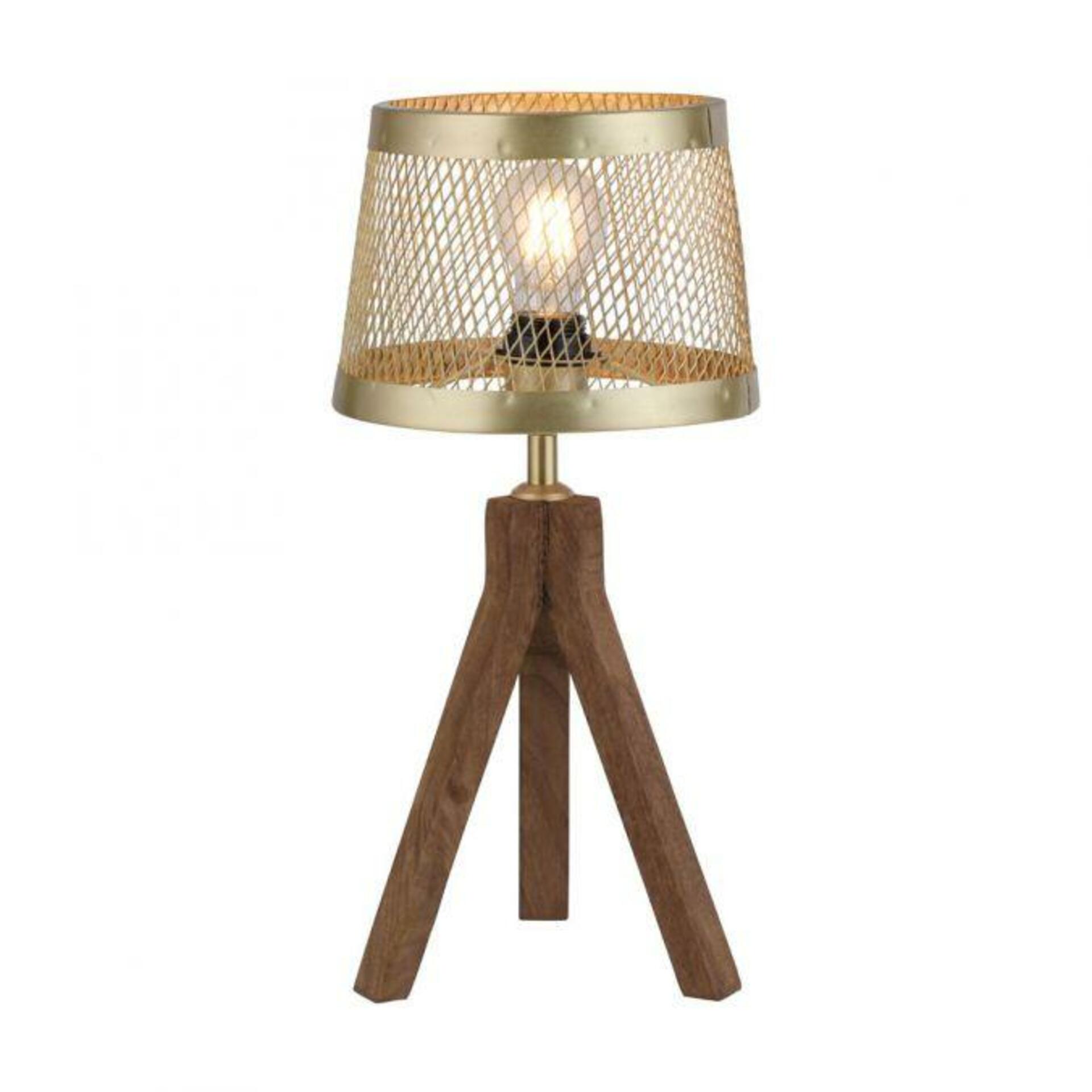 LEUCHTEN DIREKT is JUST LIGHT Stolní lampa, matná mosaz, 1xE27, šňůrový vypínač, dřevo