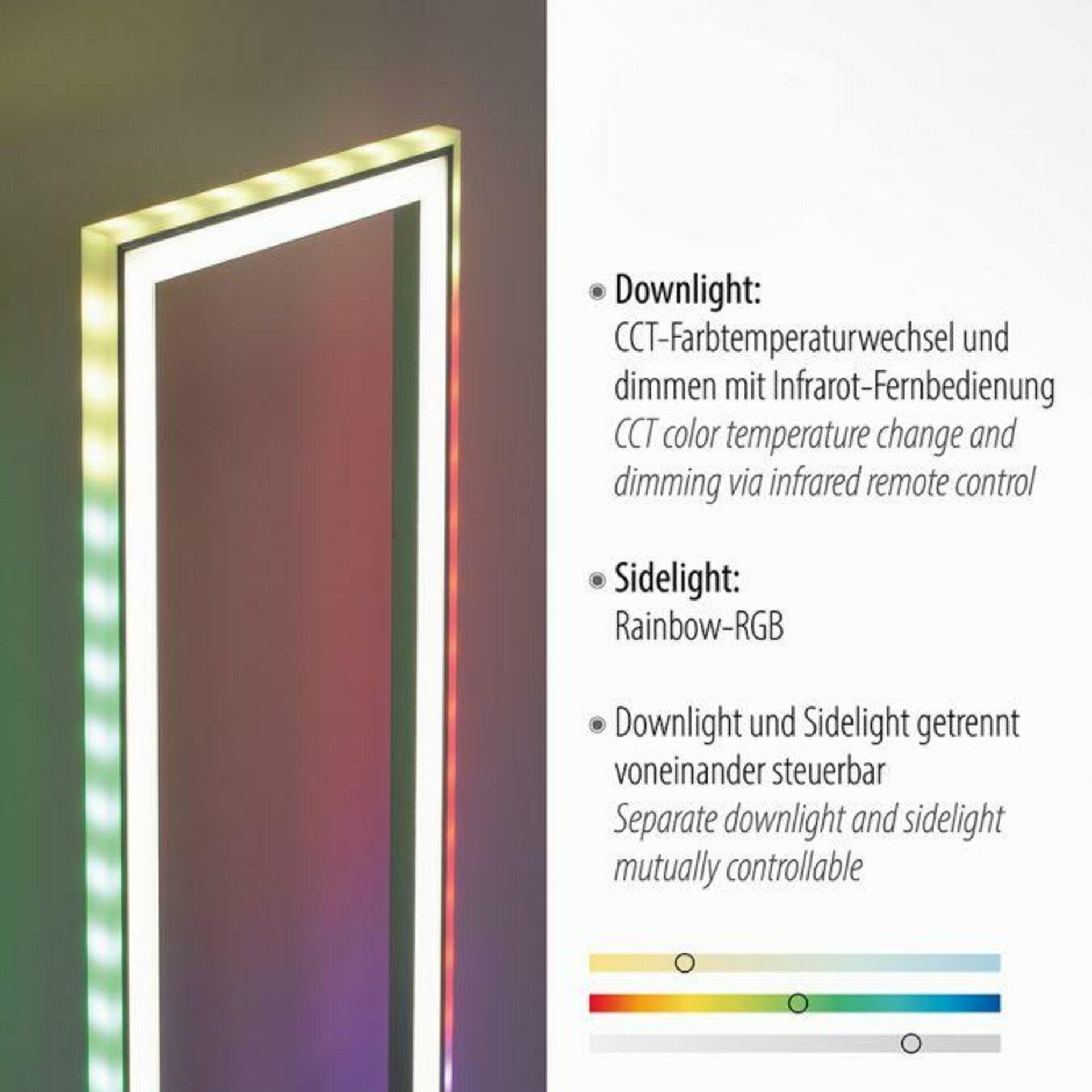 LEUCHTEN DIREKT is JUST LIGHT LED stojací svítidlo stříbrná barva, nožní vypínač, stmívatelné Sidelight RGB Rainbow 2700-5000K LD 14640-55