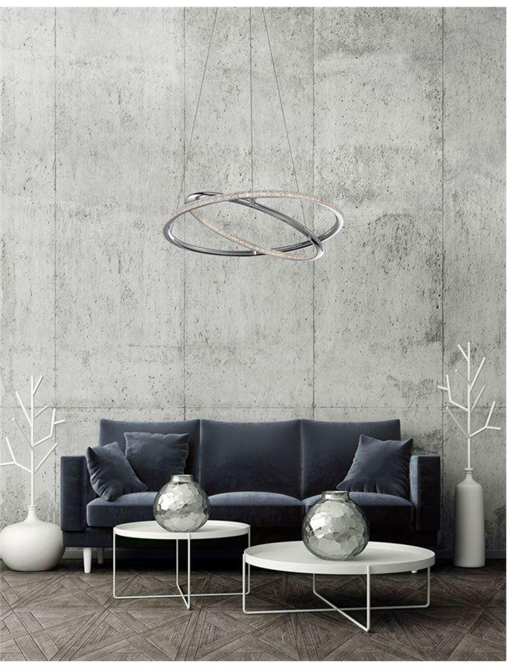 Nova Luce Jemné závěsné svítidlo Livorno poseté LED krystaly - pr. 450 x 1200 mm, 29 W, 2010 lm, chrom, dva prstence NV 8107402