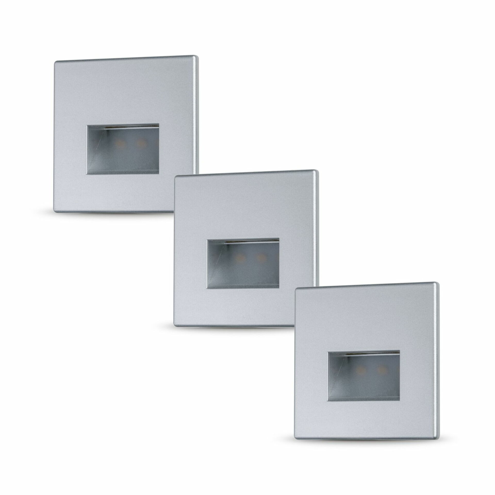 PAULMANN Set LED vestavné svítidlo do zdi Edge 3ks-sada hranaté 80x5mm 3x1,2W 230V 2700K matný chrom