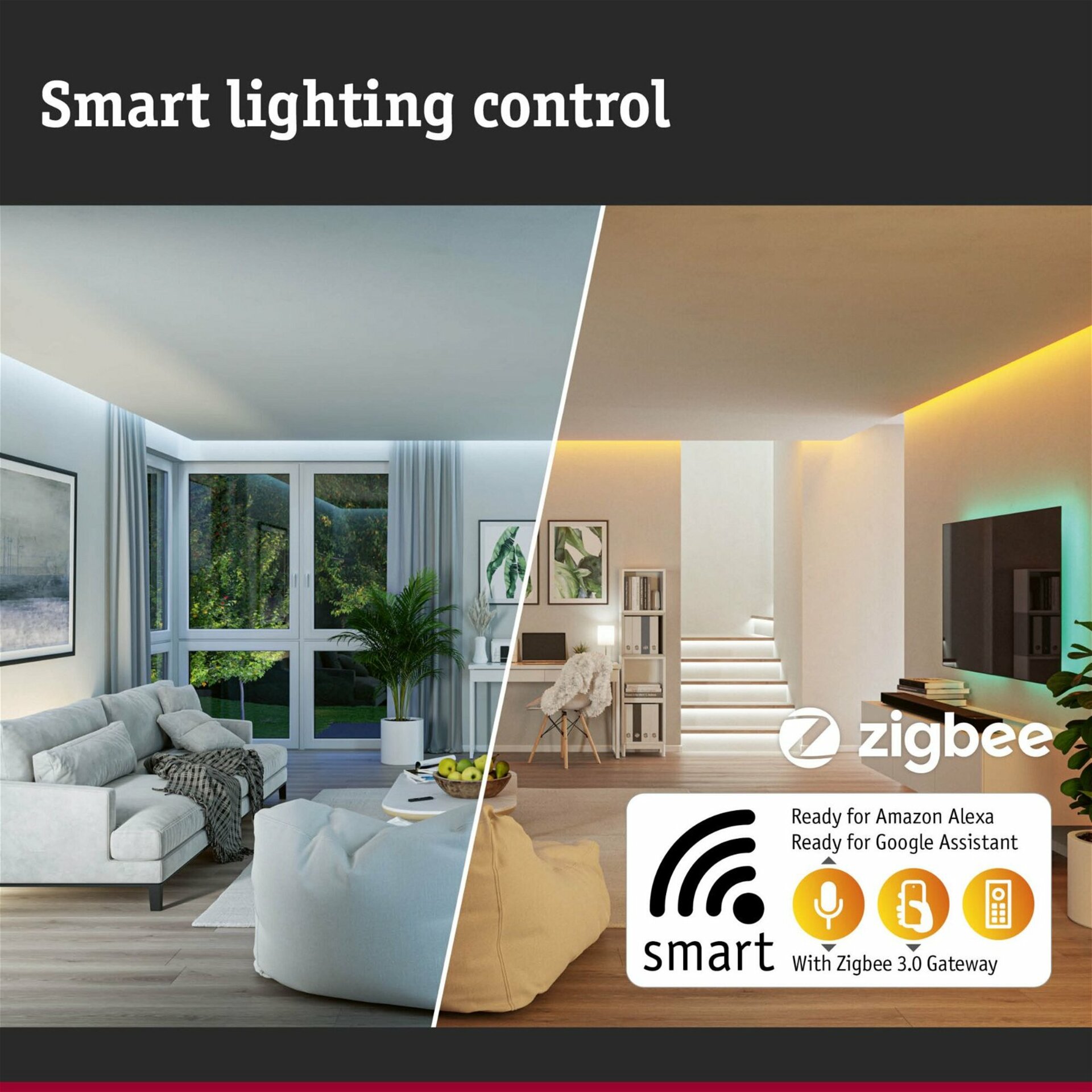 PAULMANN LED stropní svítidlo Smart Home Zigbee 3.0 Hildor 2700K 230V 25W stmívatelné černá mat/chrom