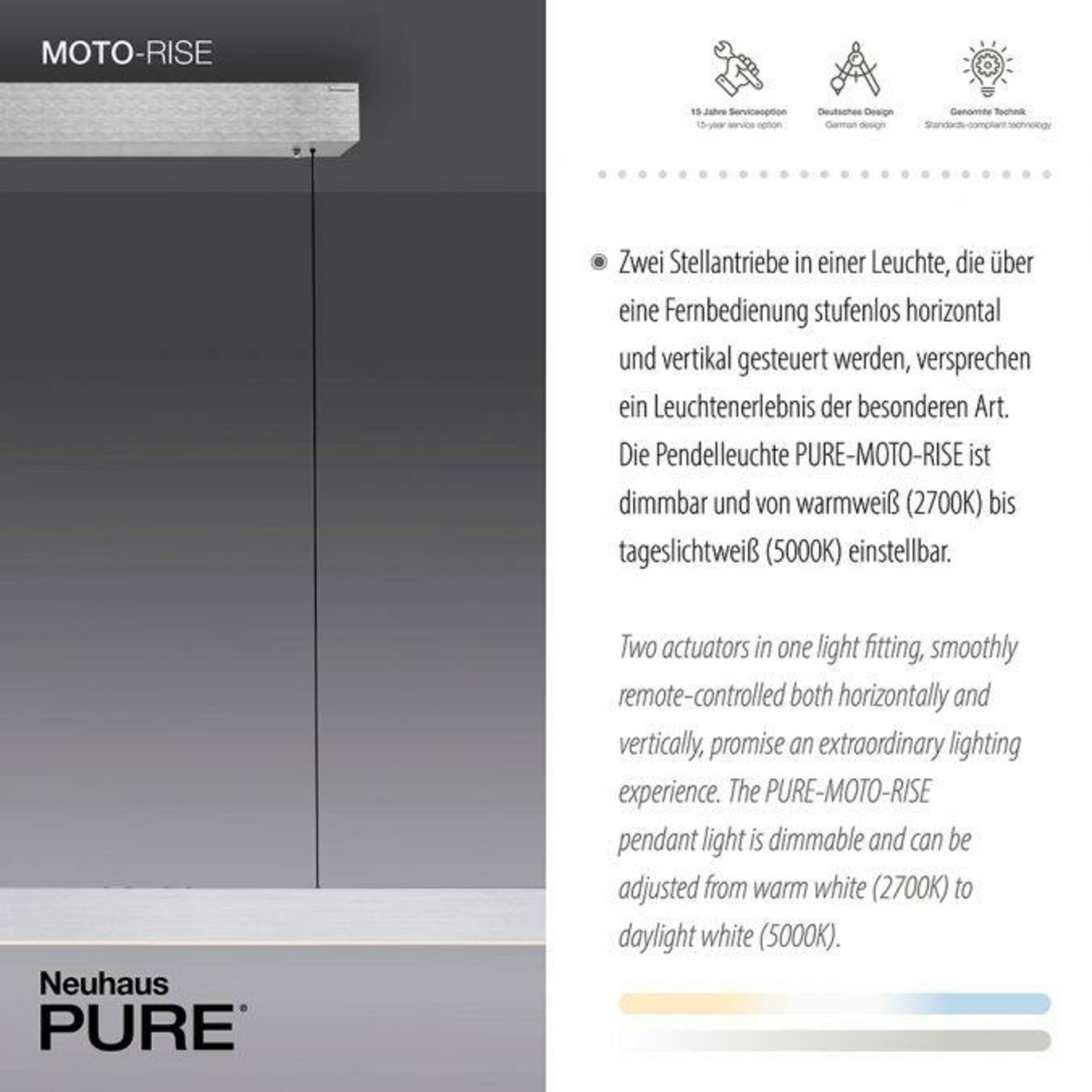 PAUL NEUHAUS LED závěsné svítidlo PURE-MOTO-RISE hliník elektricky nastavitelná výška, dotykový vypínač 2700-5000K PN 2545-95