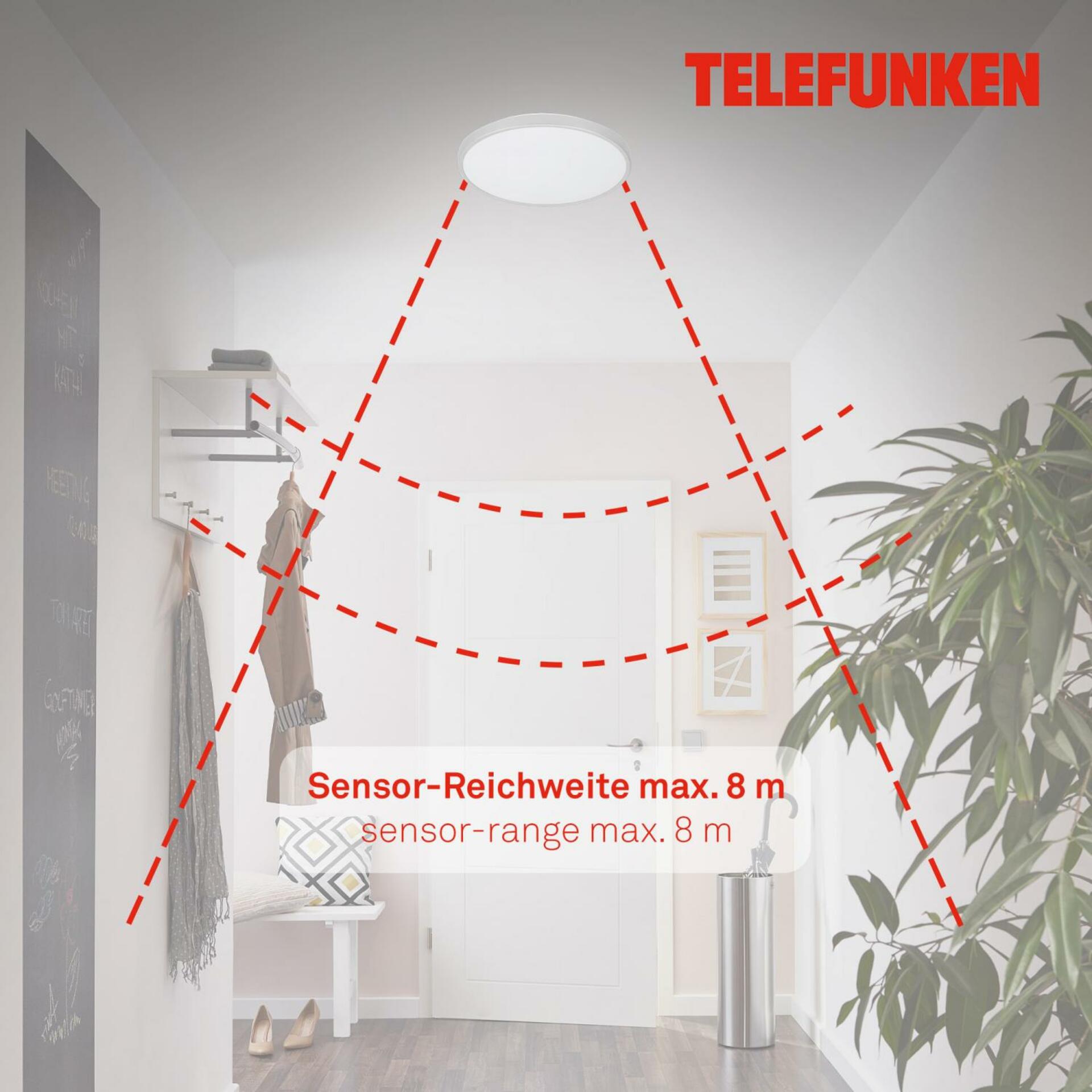 BRILONER TELEFUNKEN LED stropní svítidlo s čidlem, pr. 29 cm, 12 W, bílé-titan IP44 TF 601604TF