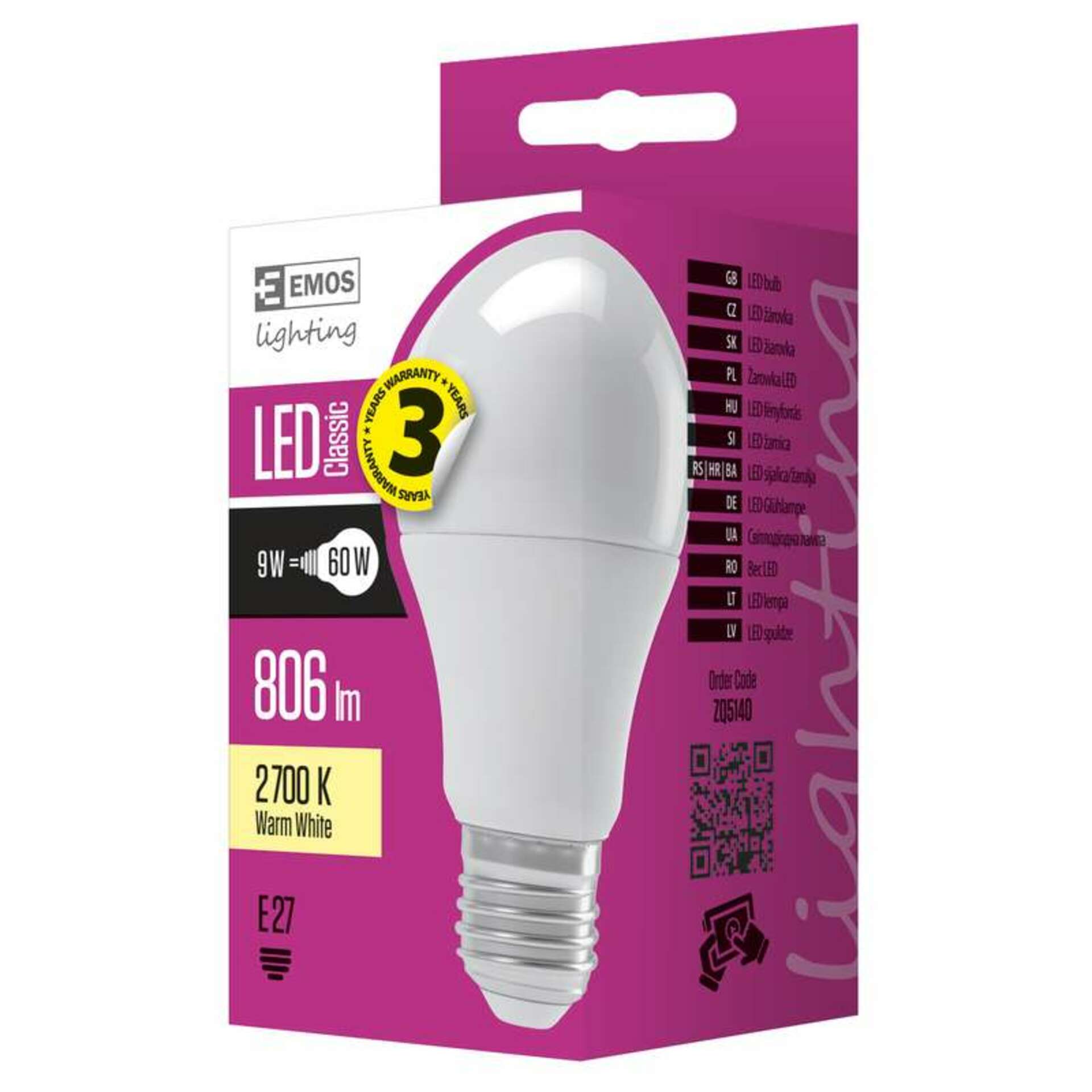 EMOS Lighting EMOS LED žárovka Classic A60 9W E27 teplá bílá 1525733201