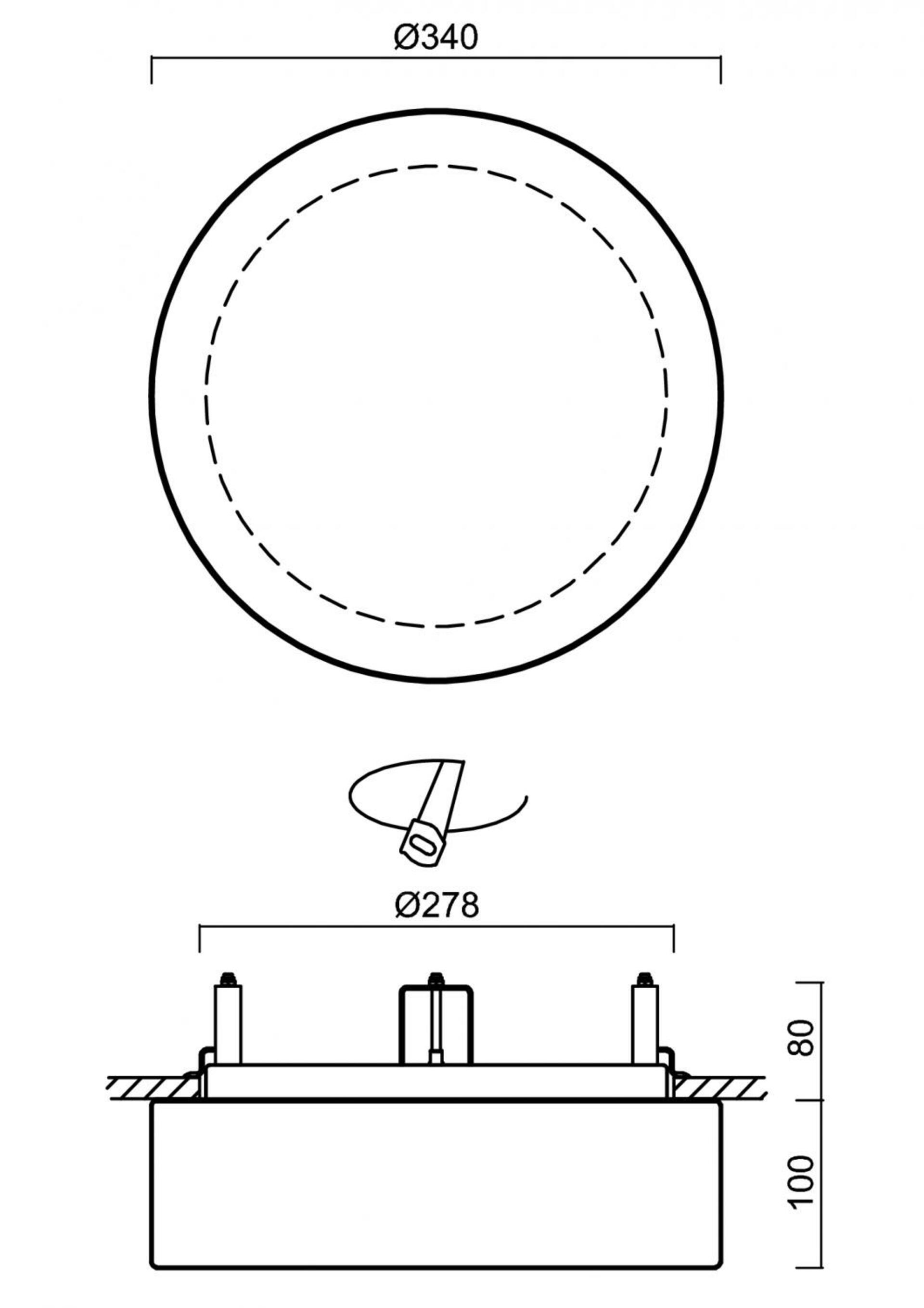 OSMONT 67114 ERIS V2 stropní/nástěnné skleněné polovestavné svítidlo bílá IP44 3000 K 14W LED nouzové kombinované 3 h