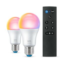 WiZ SET 2x LED žárovka E27 A60 8W (60W) 806lm 2200-6500K RGB IP20, stmívatelná + ovladač