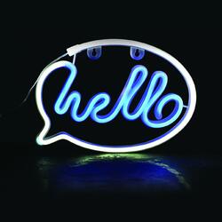 ACA Lighting neonová nástěnná dekorace HELLO, 220 LED na baterie 3xAA/USB, bílá/modrá, IP20, 25.5x2x18.5 F0422026330