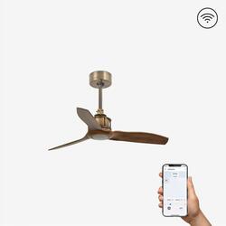 FARO JUST FAN XS, starozlatá/dřevo, stropní ventilátor 81cm SMART