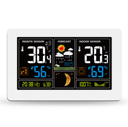 Solight meteostanice, extra velký barevný LCD, teplota, vlhkost, tlak, RCC, USB nabíjení, bílá TE81W