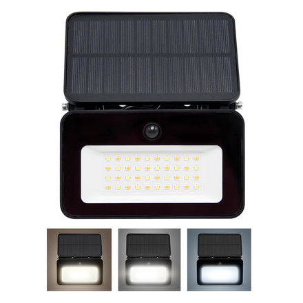 Solight LED solární reflektor se senzorem, 6W, 660lm, 3CCT, Li-Ion, černá WL913