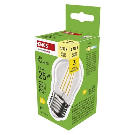 EMOS LED žárovka Filament Mini Globe / E27 / 1,8 W (25 W) / 250 lm / teplá bílá ZF6D02