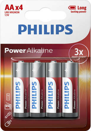 Philips alkalické tužkové baterie POWER ALKALINE AA 4ks blistr LR6P4B/10