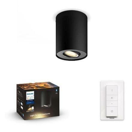 Hue White Ambiance Stropní bodové svítidlo Philips Pillar BT 8719514338449 LED GU10 1x5W 350lm 2200-6500K 230V, černé s dálkovým ovladačem a Bluetooth