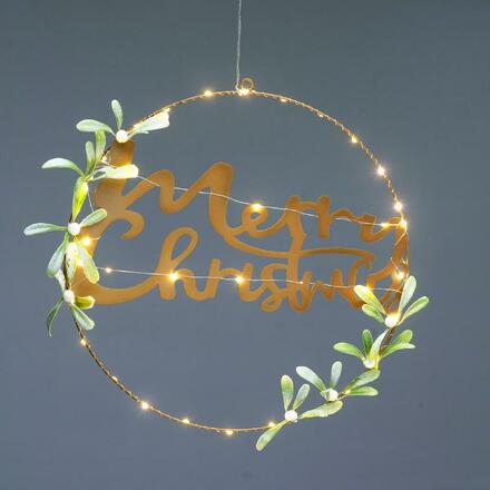 ACA Lighting Vánoční závěsná dekorace kruh MERRY CHRISTMAS 40 LED teplá bílá na baterie 2xAA IP20 40cm X13401125