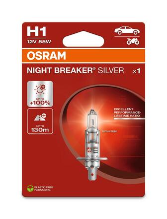 OSRAM H1 12V 55W P14.5s NIGHT BREAKER SILVER +100% 64150NBS-1BL