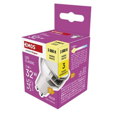 EMOS LED žárovka Classic MR16 stříbrná / GU10 / 3 W (32 W) / 345 lm / teplá bílá ZQ8E17