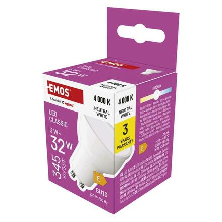 EMOS LED žárovka Classic MR16 bílá / GU10 / 3 W (32 W) / 345 lm / neutrální bílá ZQ8E13