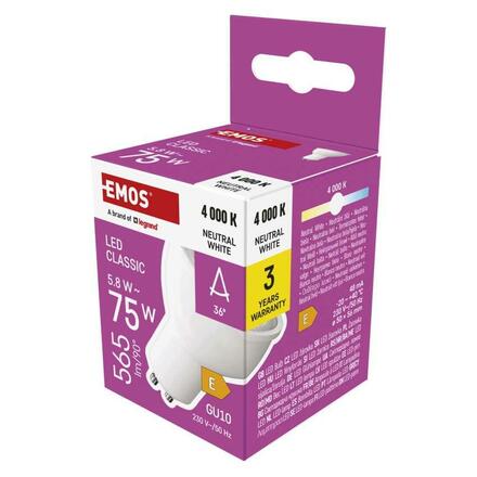 EMOS LED žárovka Classic MR16 / GU10 / 5,8 W (75 W) / 565 lm / neutrální bílá ZQ8E33N