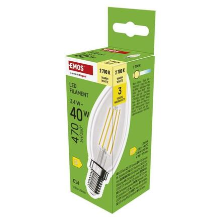 EMOS LED žárovka Filament svíčka / E14 / 3,4 W (40 W) / 470 lm / teplá bílá ZF3D22